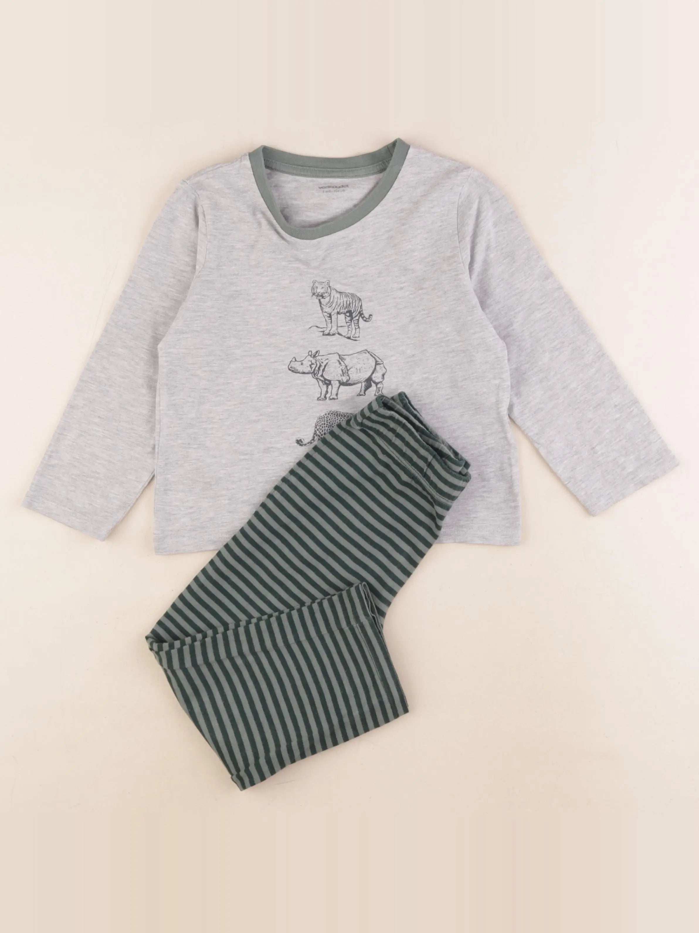 Vertbaudet - pyjama coton gris, vert - 4 ans