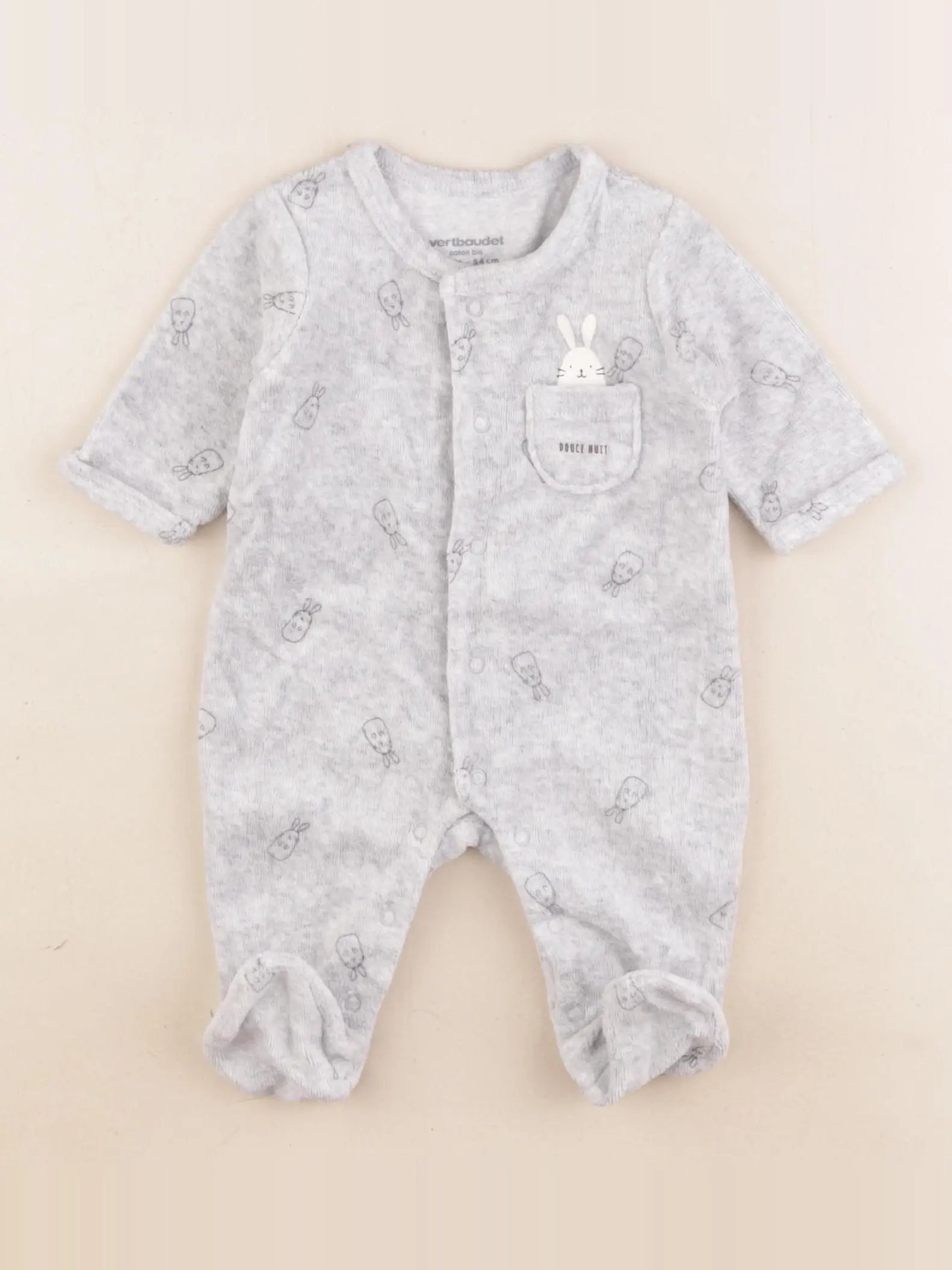 Vertbaudet - pyjama velours gris - 1 mois