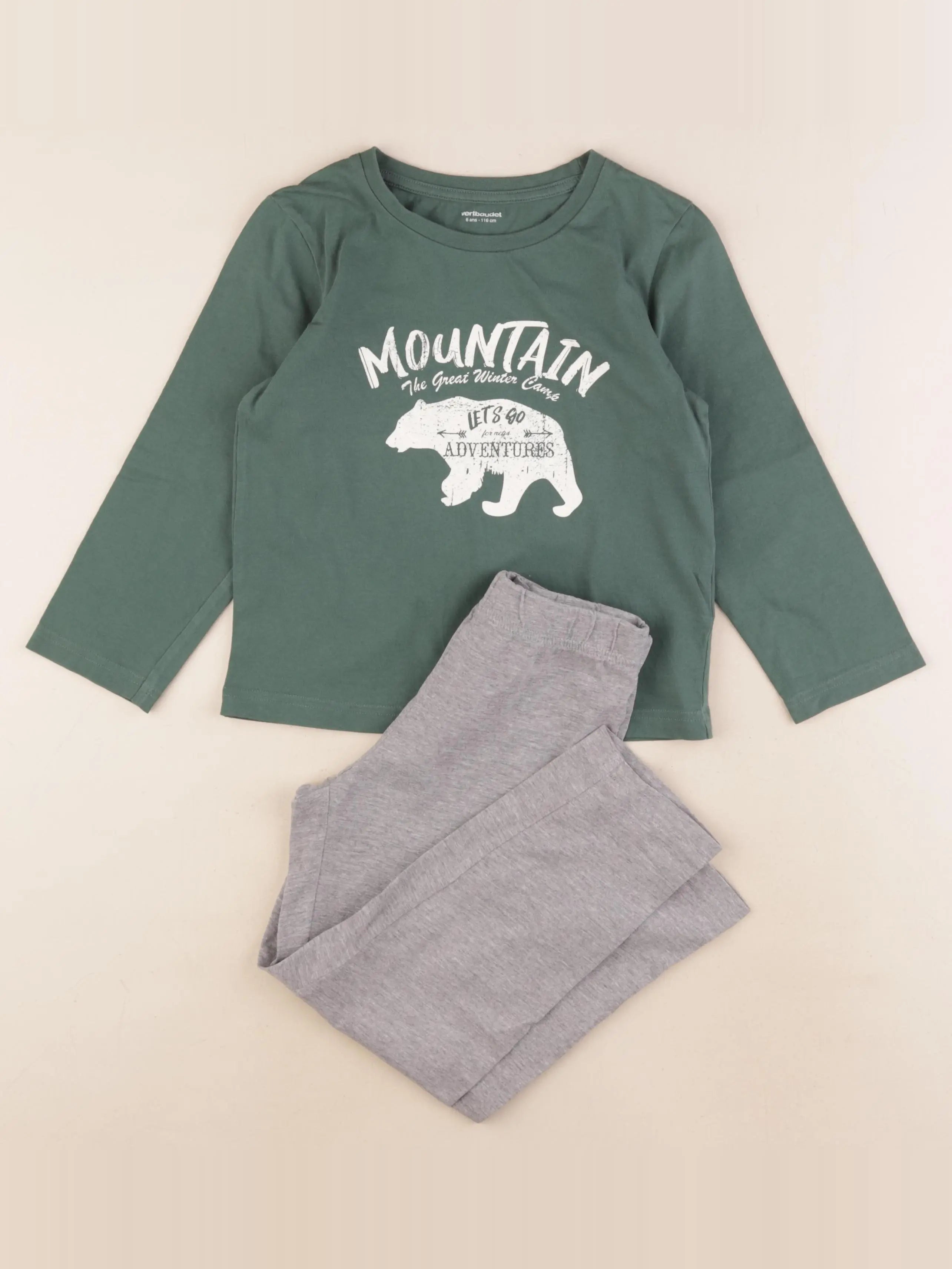 Vertbaudet - pyjama coton gris, vert - 6 ans
