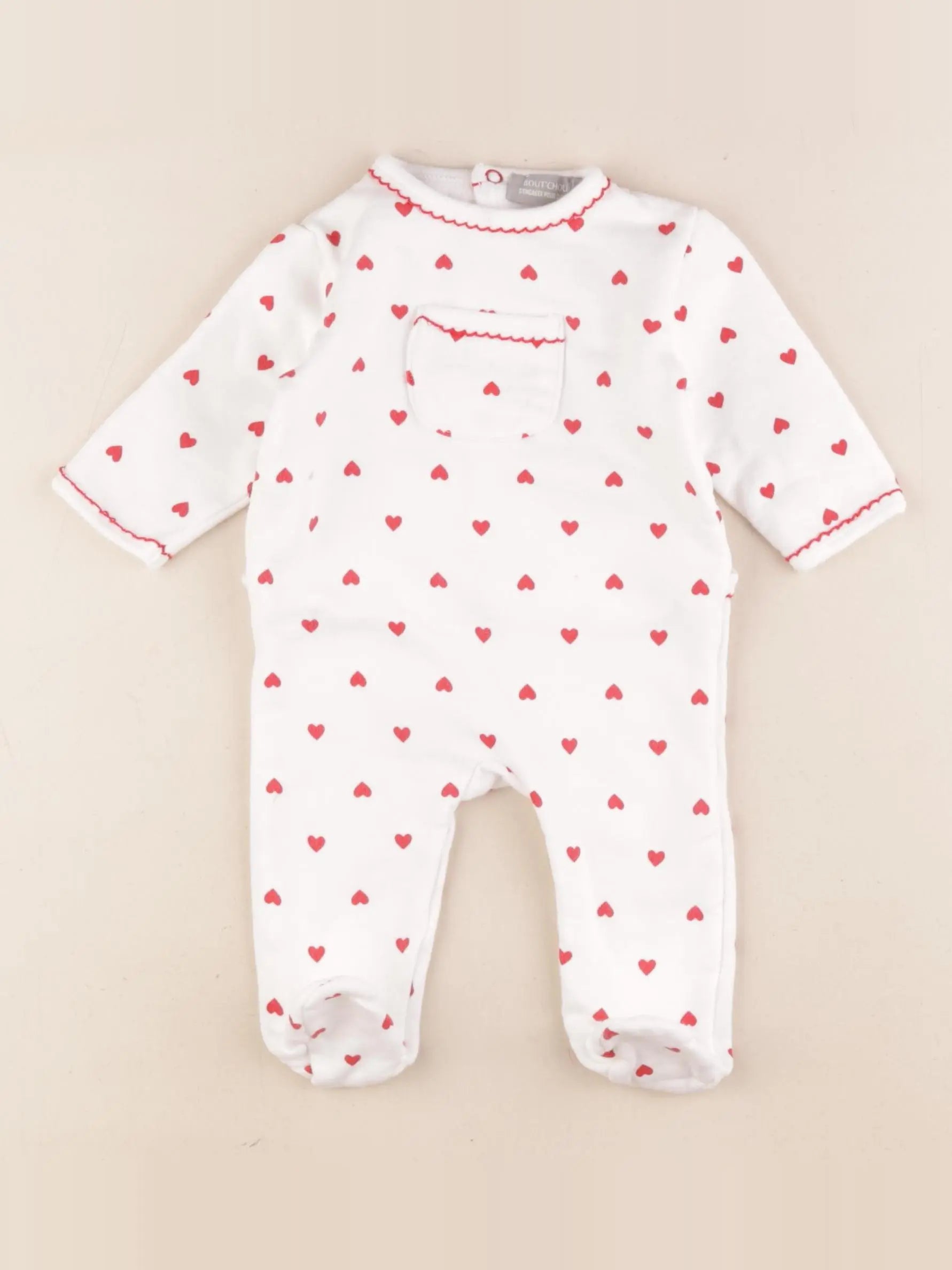 Boutchou - pyjama coton blanc, rouge - 3 mois