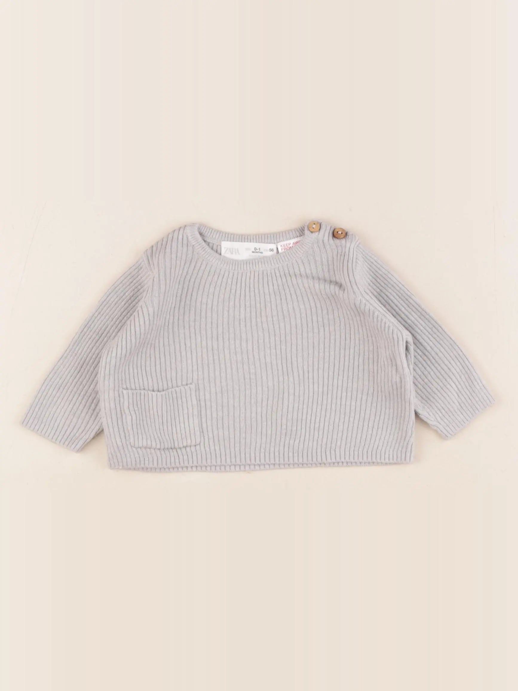 Zara - pull gris - 0/1 mois