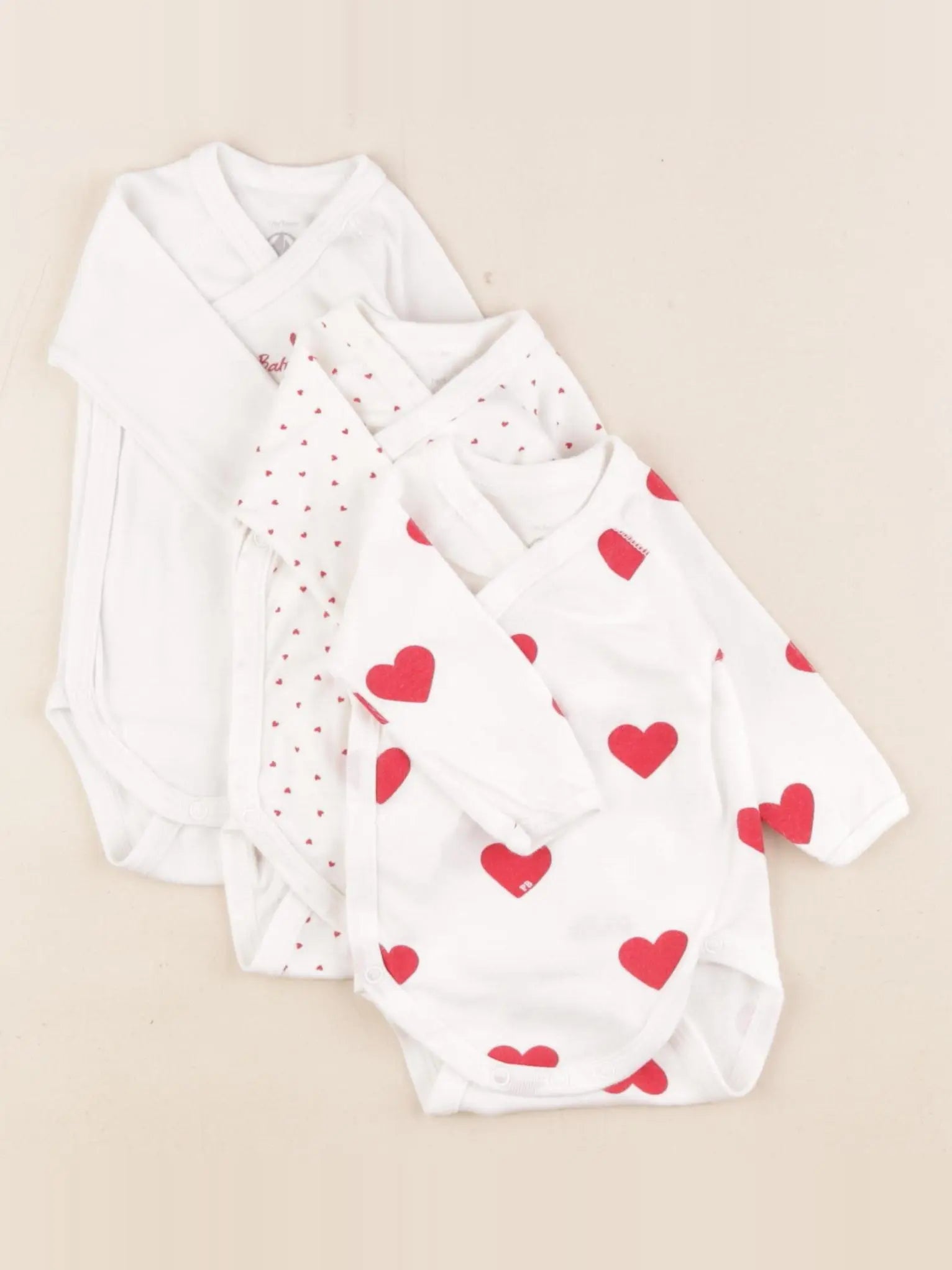 Petit Bateau - lot de 3 bodies en coton blanc, rouge - 1 mois