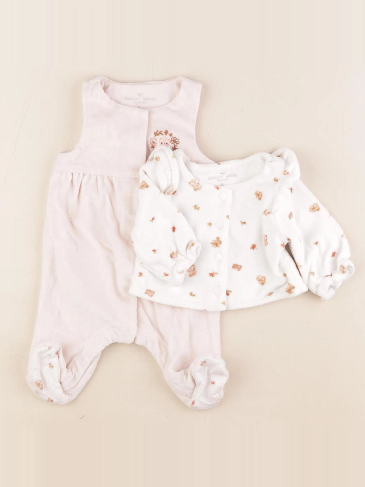 Sergent Major - pyjama velours blanc, rose - 0 mois