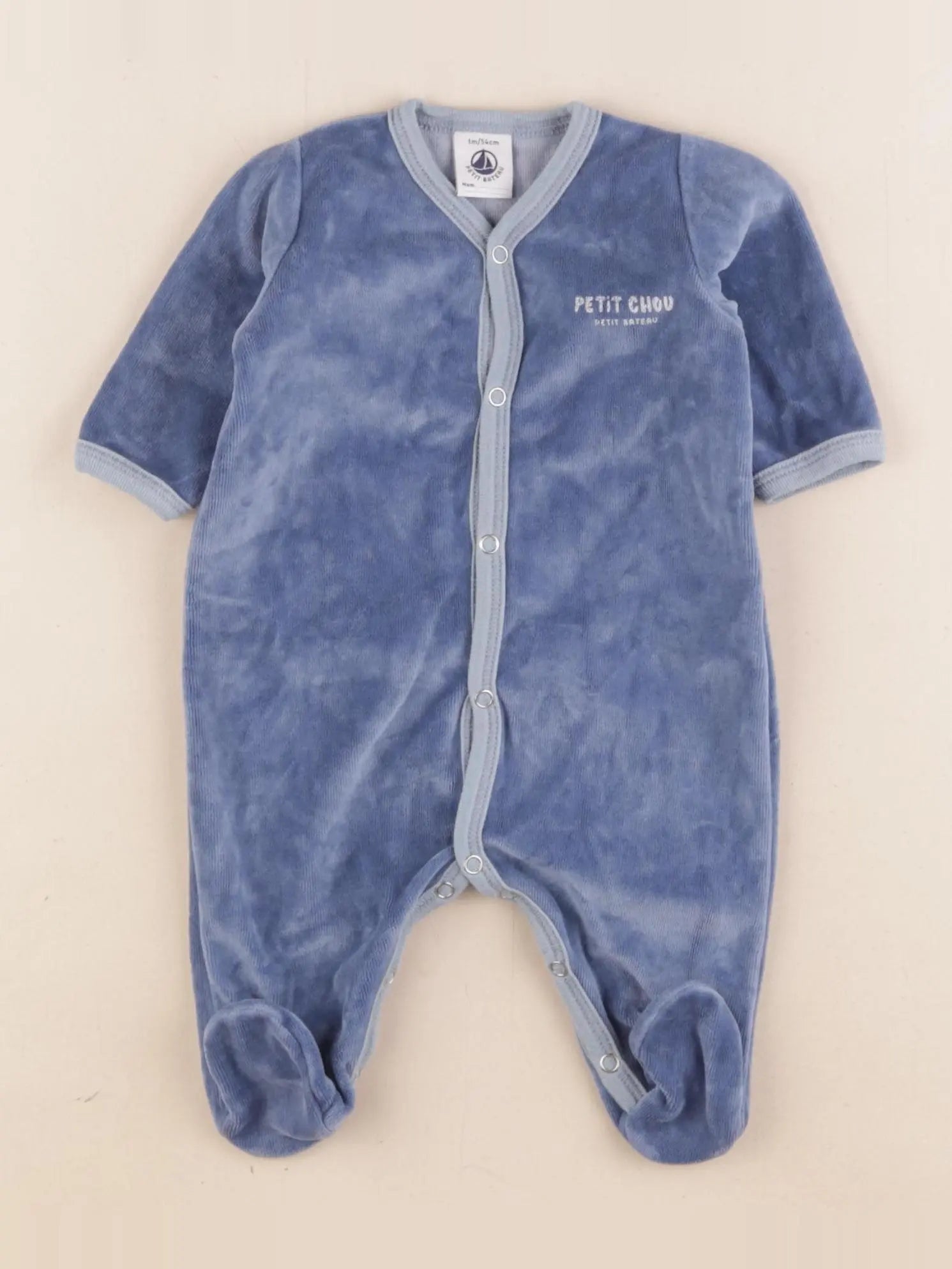 Petit Bateau - pyjama velours bleu - 1 mois