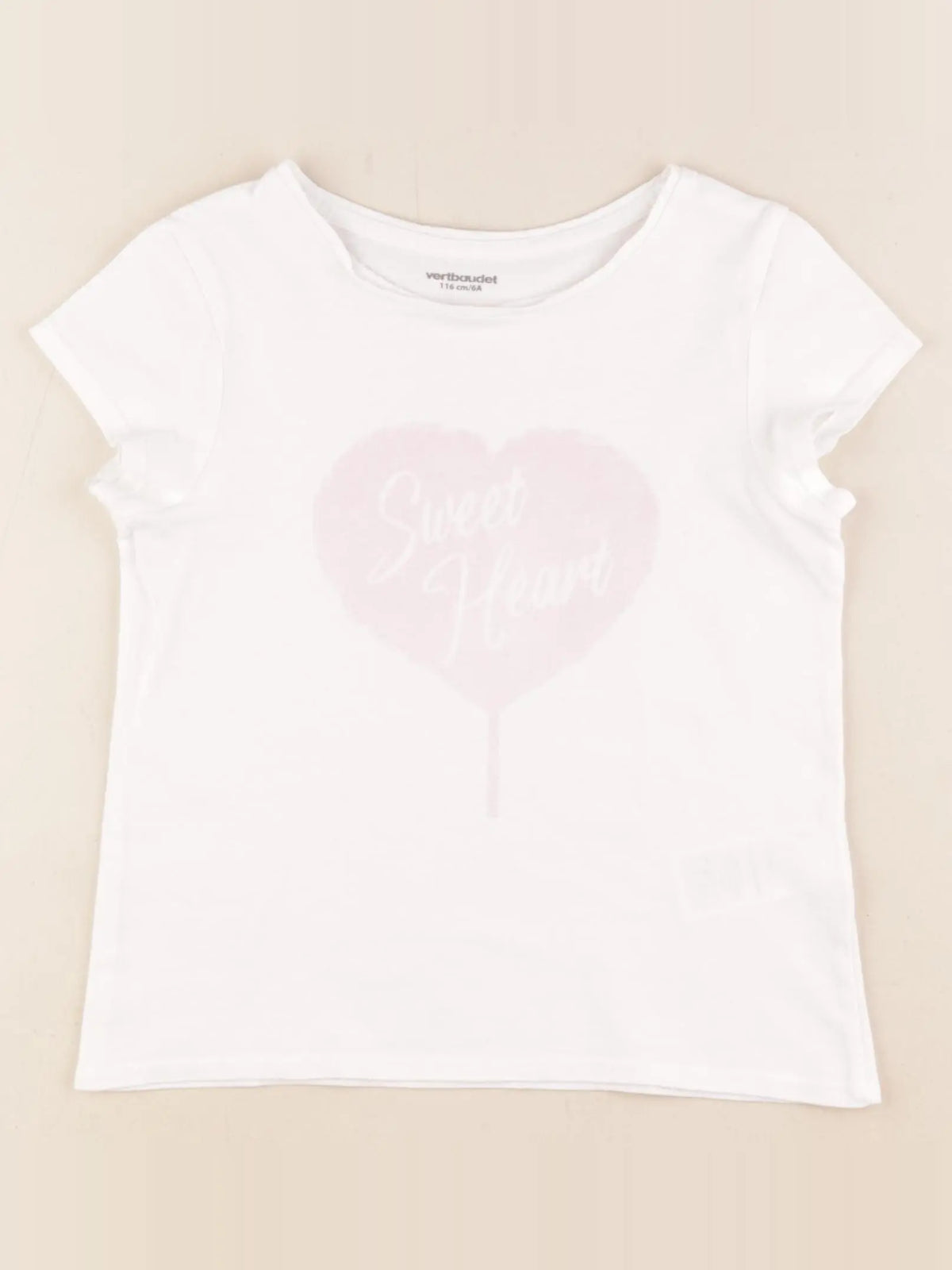 Vertbaudet - tee-shirt blanc, rose - 6 ans