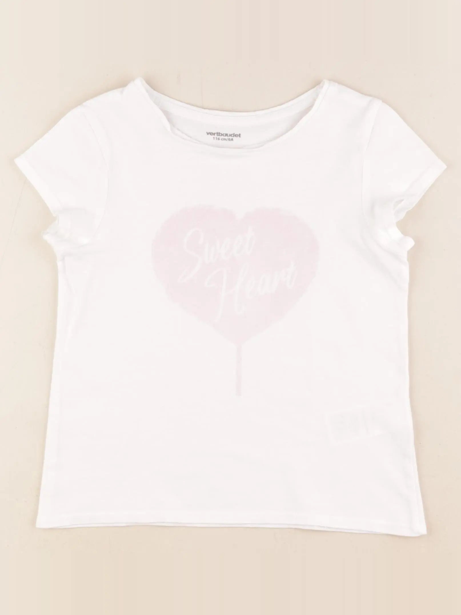 Vertbaudet - tee-shirt blanc, rose - 6 ans