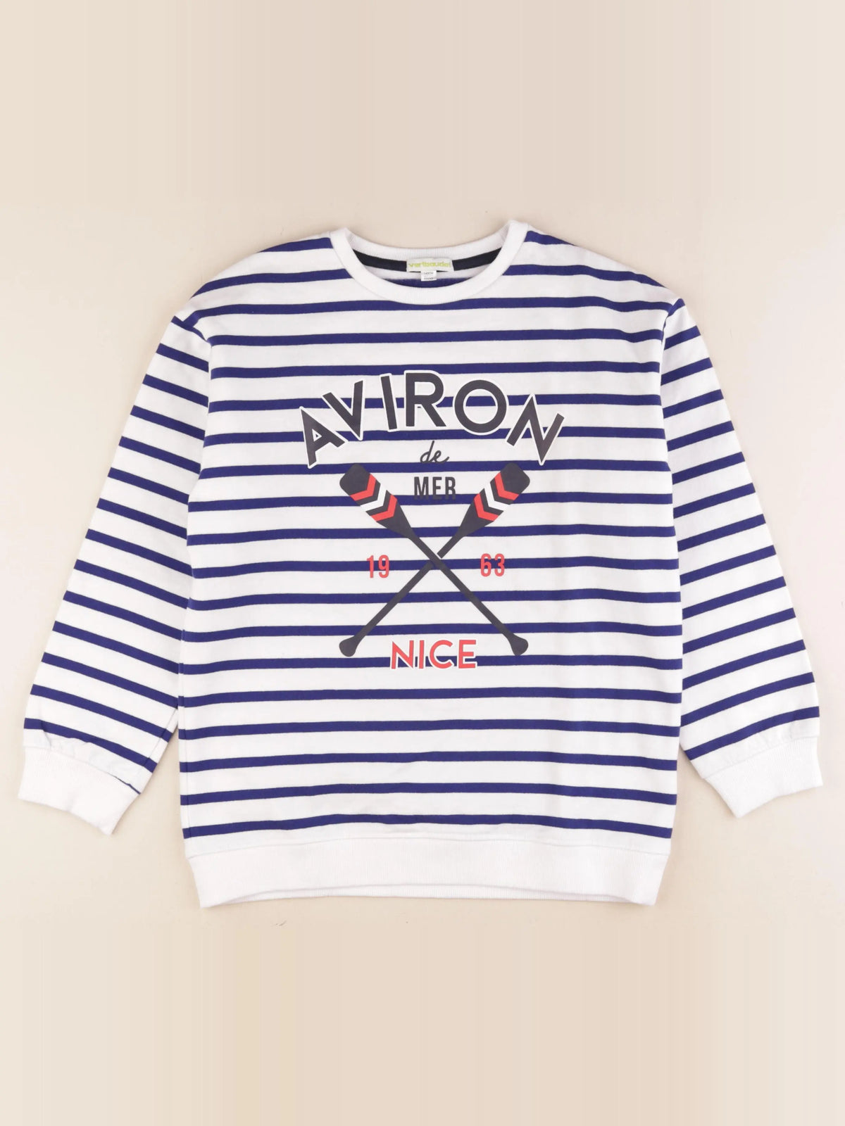 Vertbaudet - sweat blanc, bleu - 10 ans