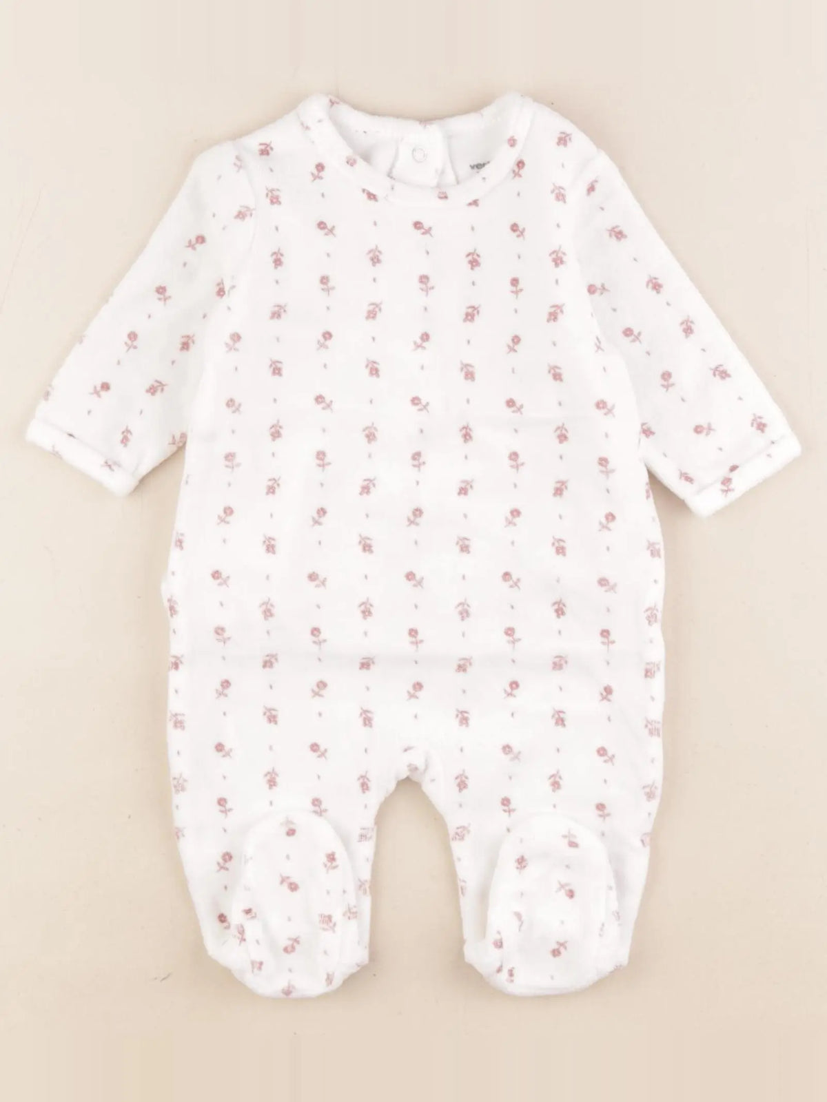 Vertbaudet - pyjama velours blanc, rose - 3 mois