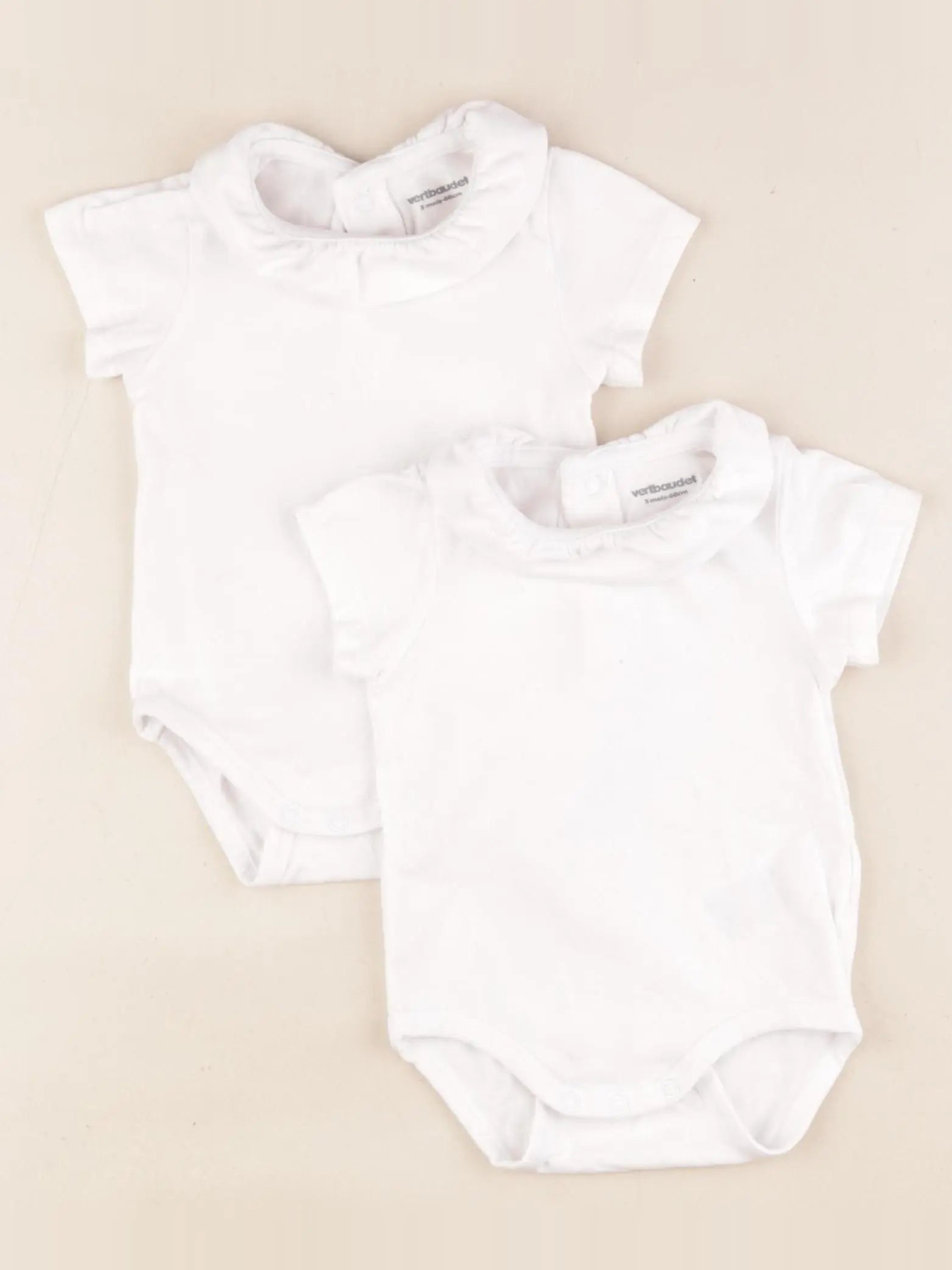 Vertbaudet - lot de 2 bodies en coton blanc - 3 mois