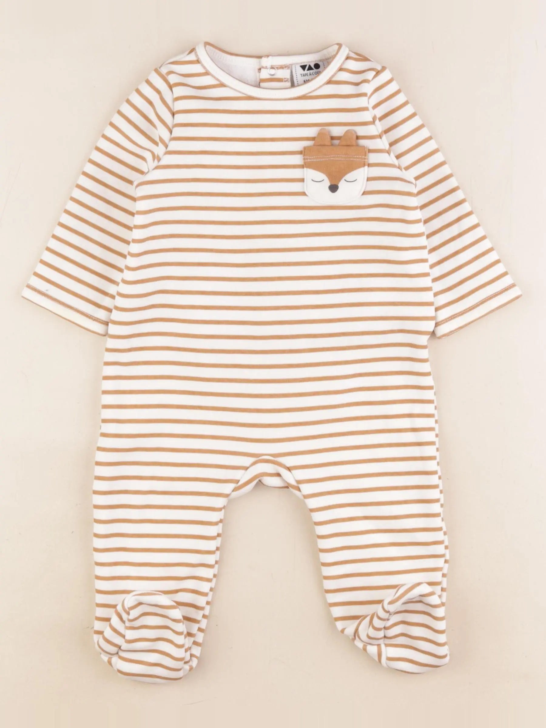 Tape à l'oeil - pyjama coton beige, blanc - 6 mois