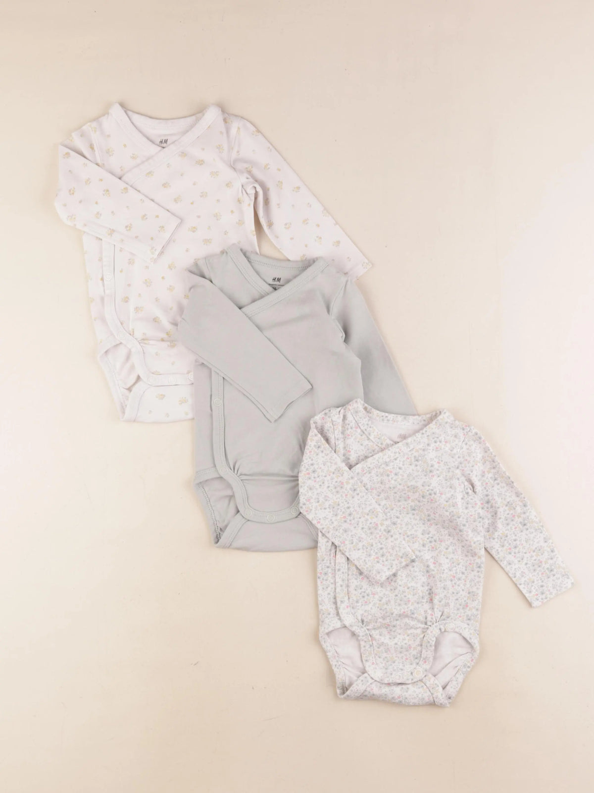 H&M - lot de 3 bodies en coton multicolore - 2/4 mois