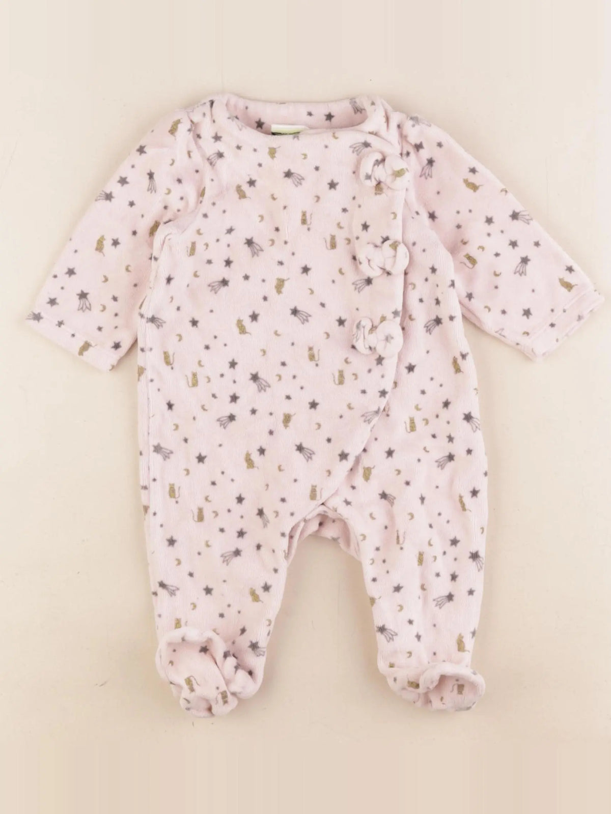 Tape à l'oeil - pyjama velours rose - 3 mois