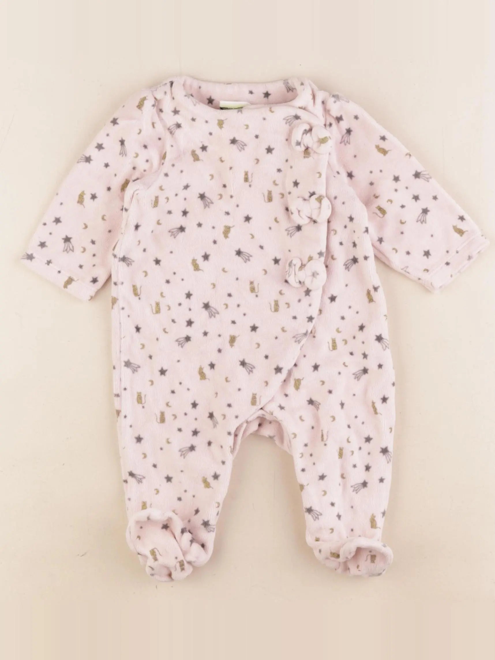 Tape à l'oeil - pyjama velours rose - 3 mois