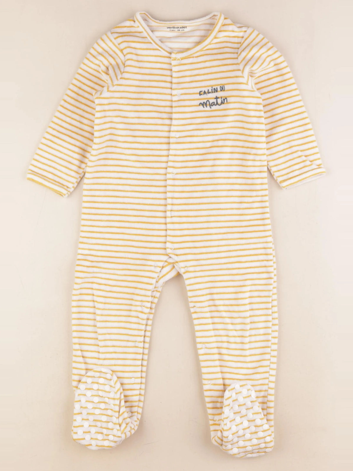 Vertbaudet - pyjama velours jaune, blanc - 2 ans