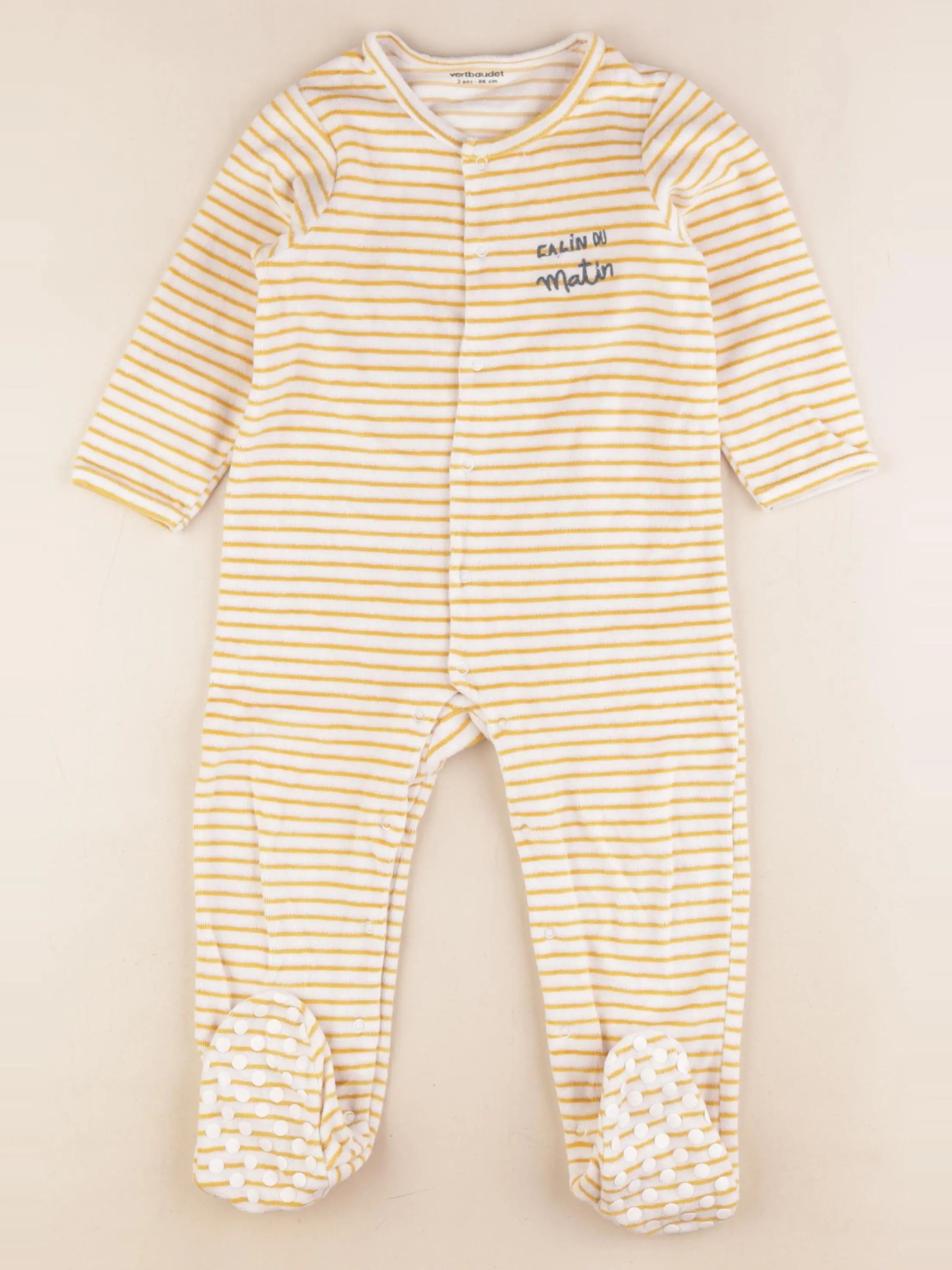 Vertbaudet - pyjama velours jaune, blanc - 2 ans