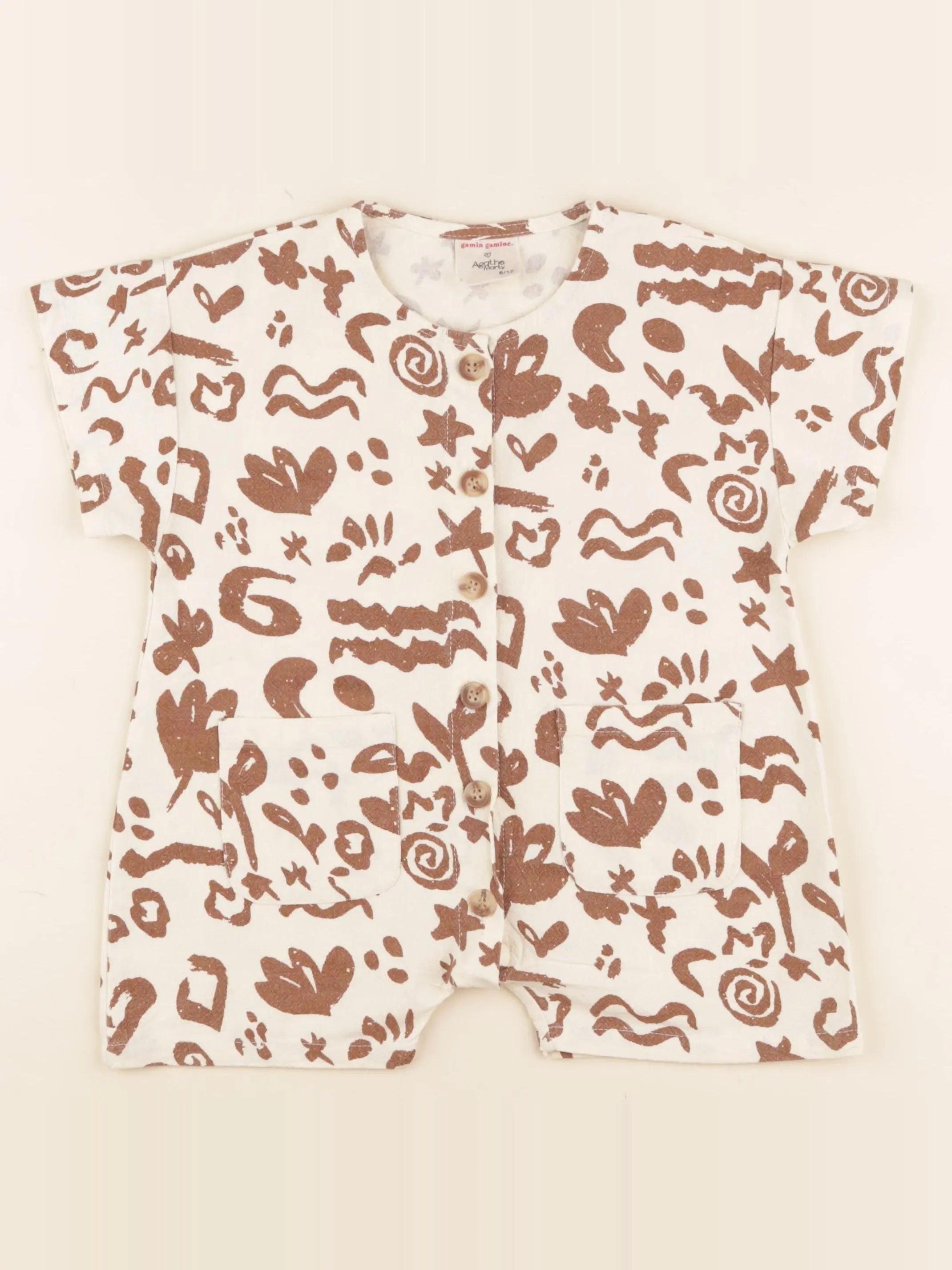 Gamin gamine - combinaison marron - 6/12 mois