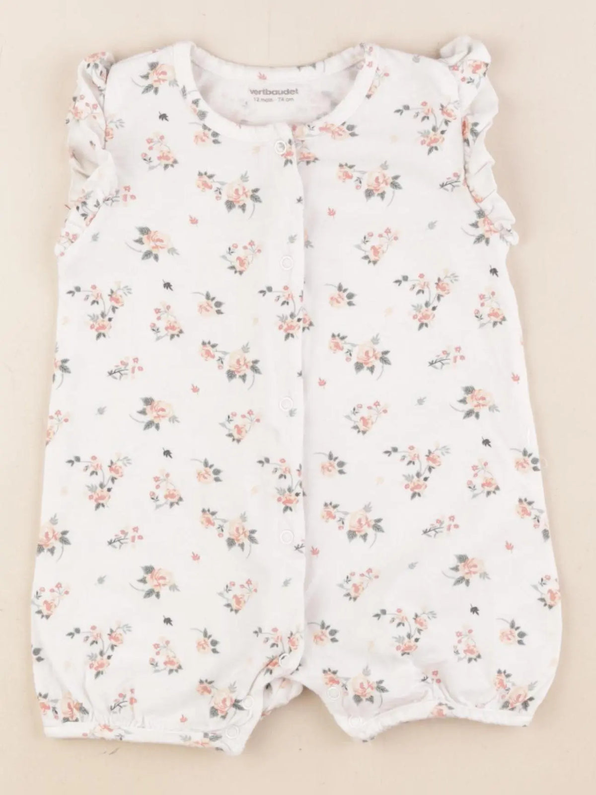 Vertbaudet - pyjama coton blanc, rose - 12 mois