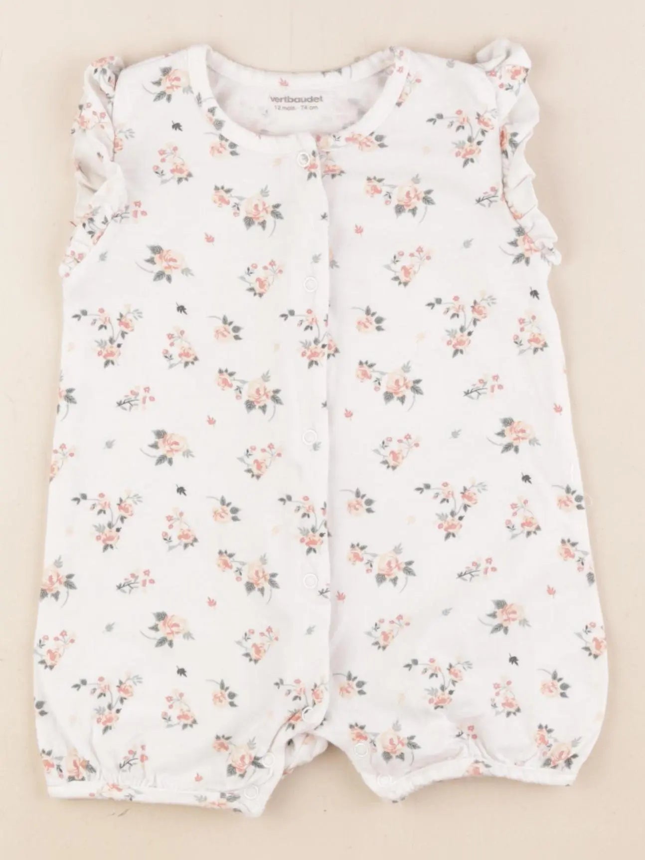 Vertbaudet - pyjama coton blanc, rose - 12 mois