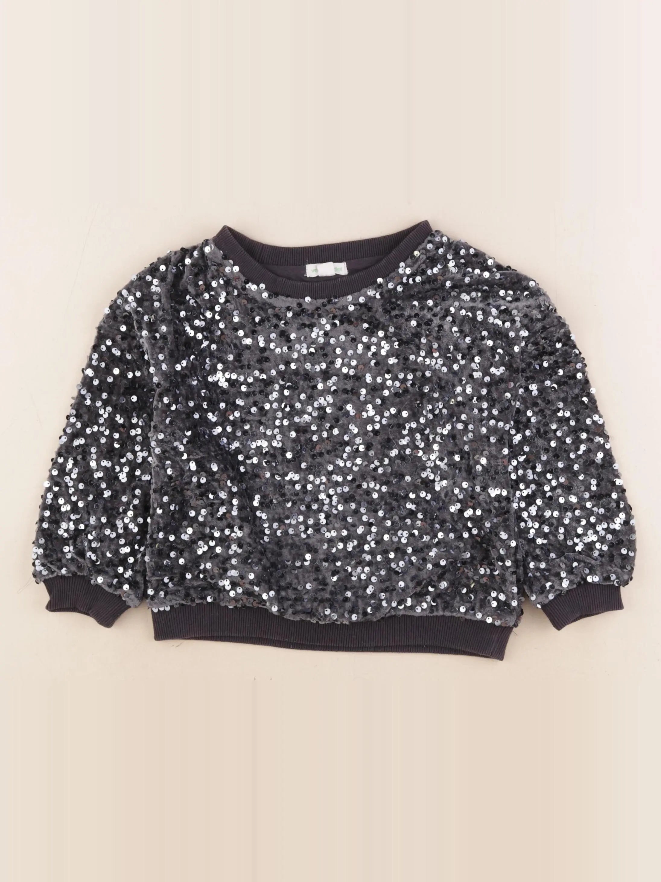 Vertbaudet - sweat coton taupe, argent - 4 ans