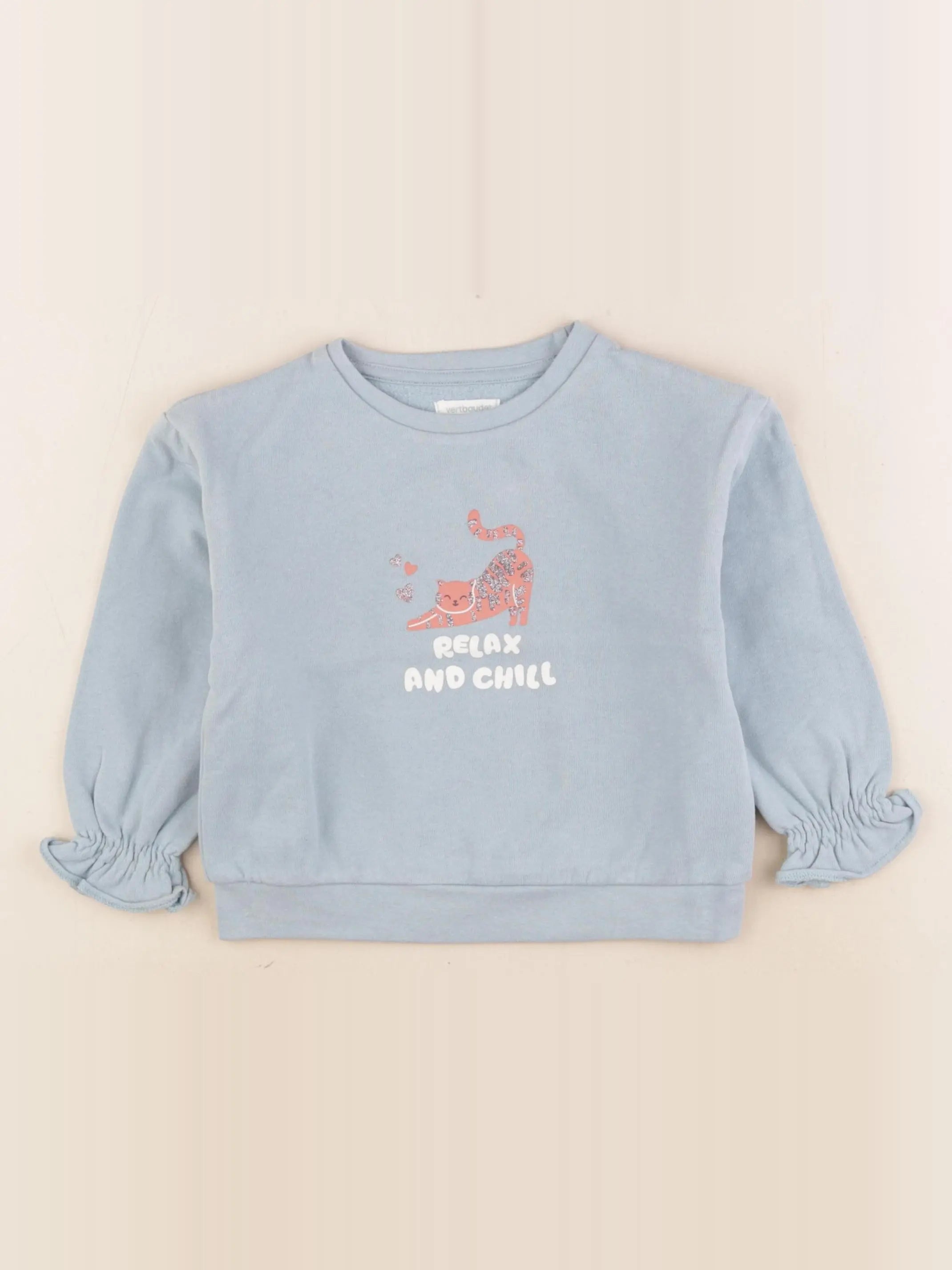 Vertbaudet - sweat bleu, argent - 4 ans