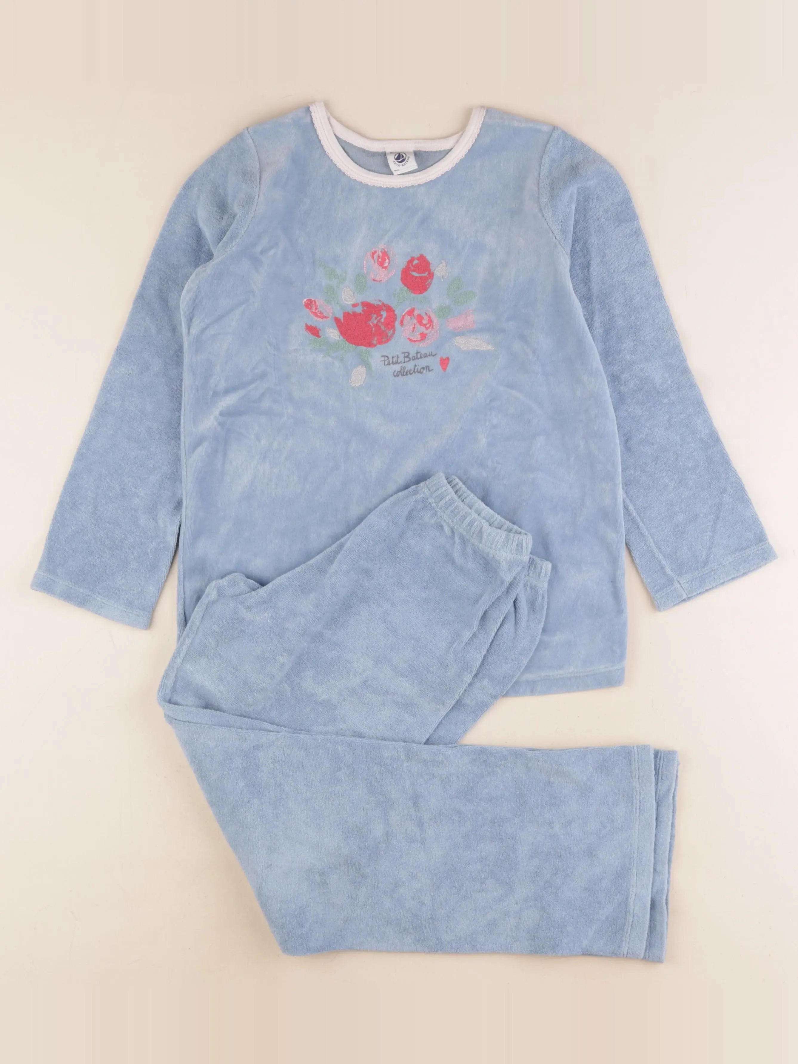 Petit Bateau - pyjama velours bleu - 10 ans