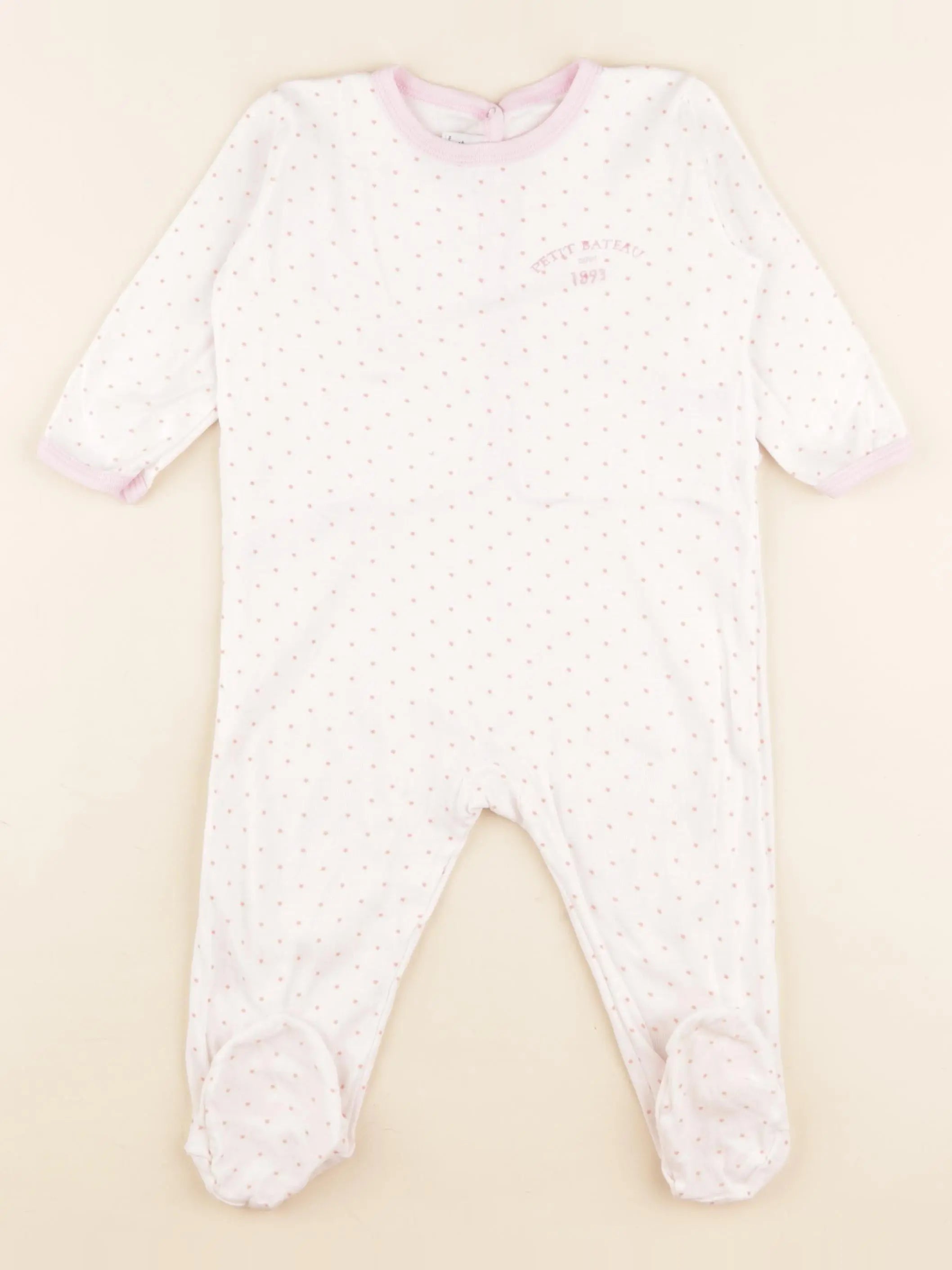 Petit Bateau - pyjama coton blanc, rose - 18 mois