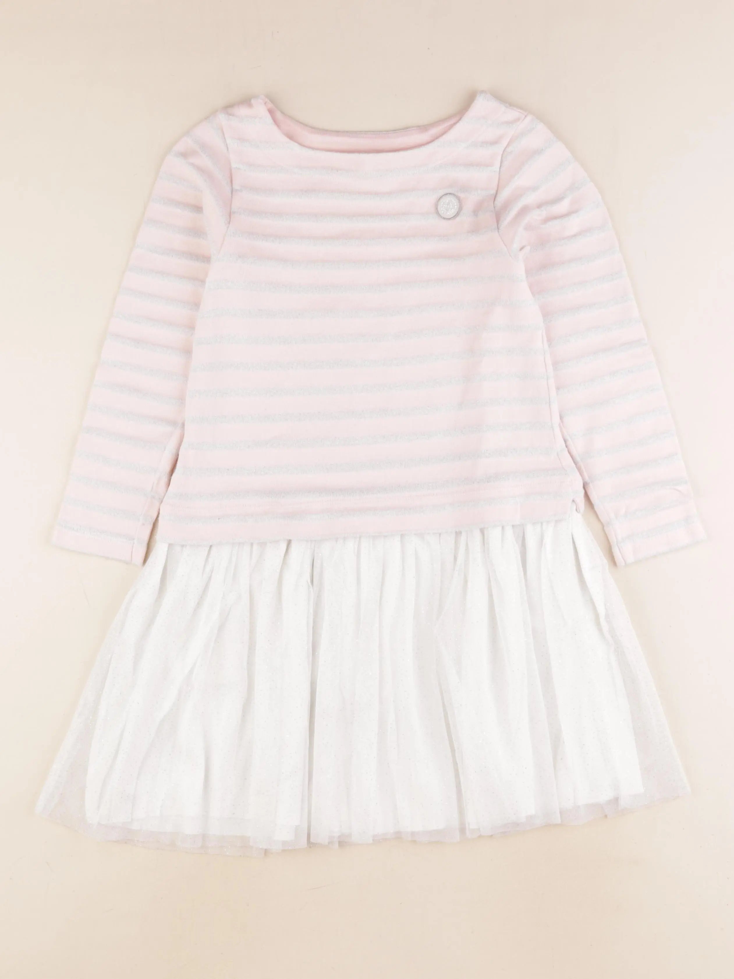 Petit Bateau - robe rose, blanc, argent - 10 ans