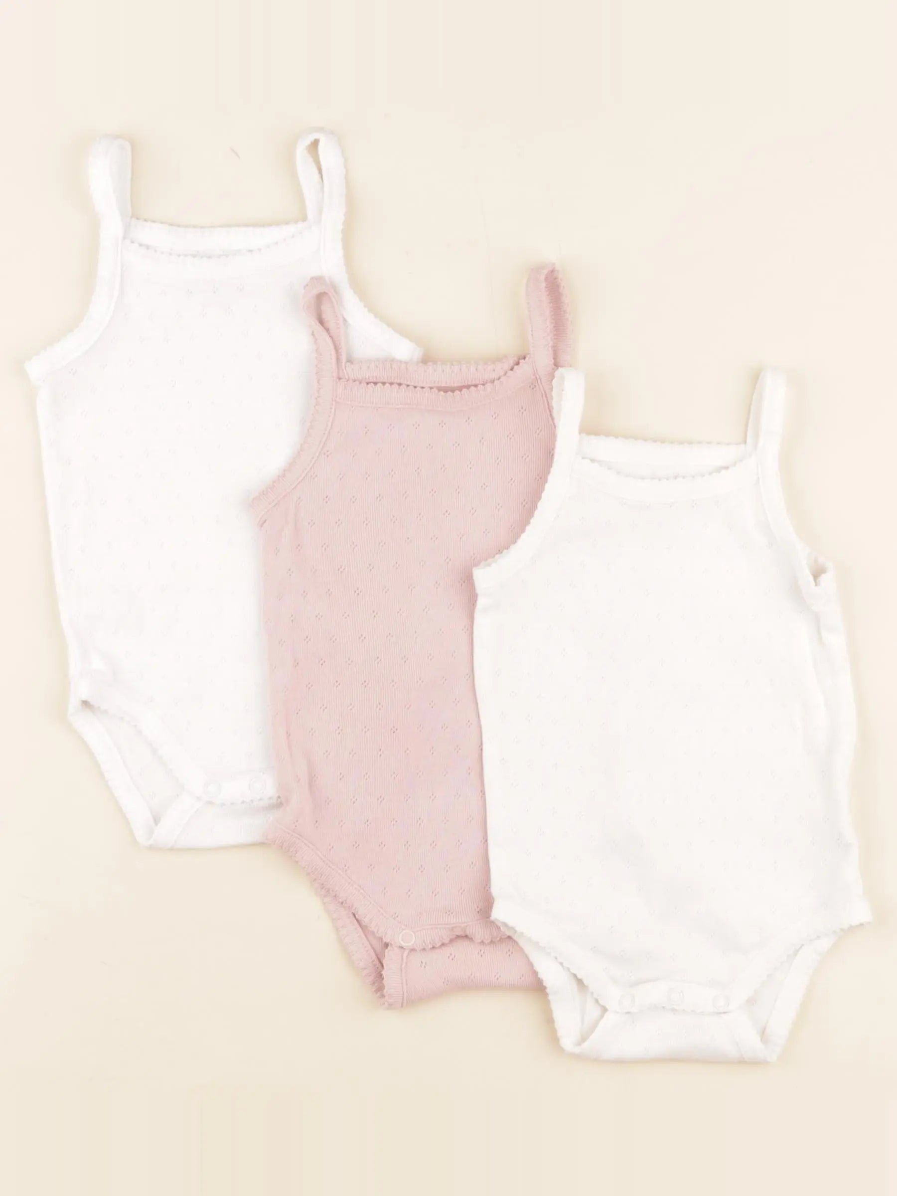 Boutchou - lot de 3 bodies en coton beige, blanc, rose - 6 mois