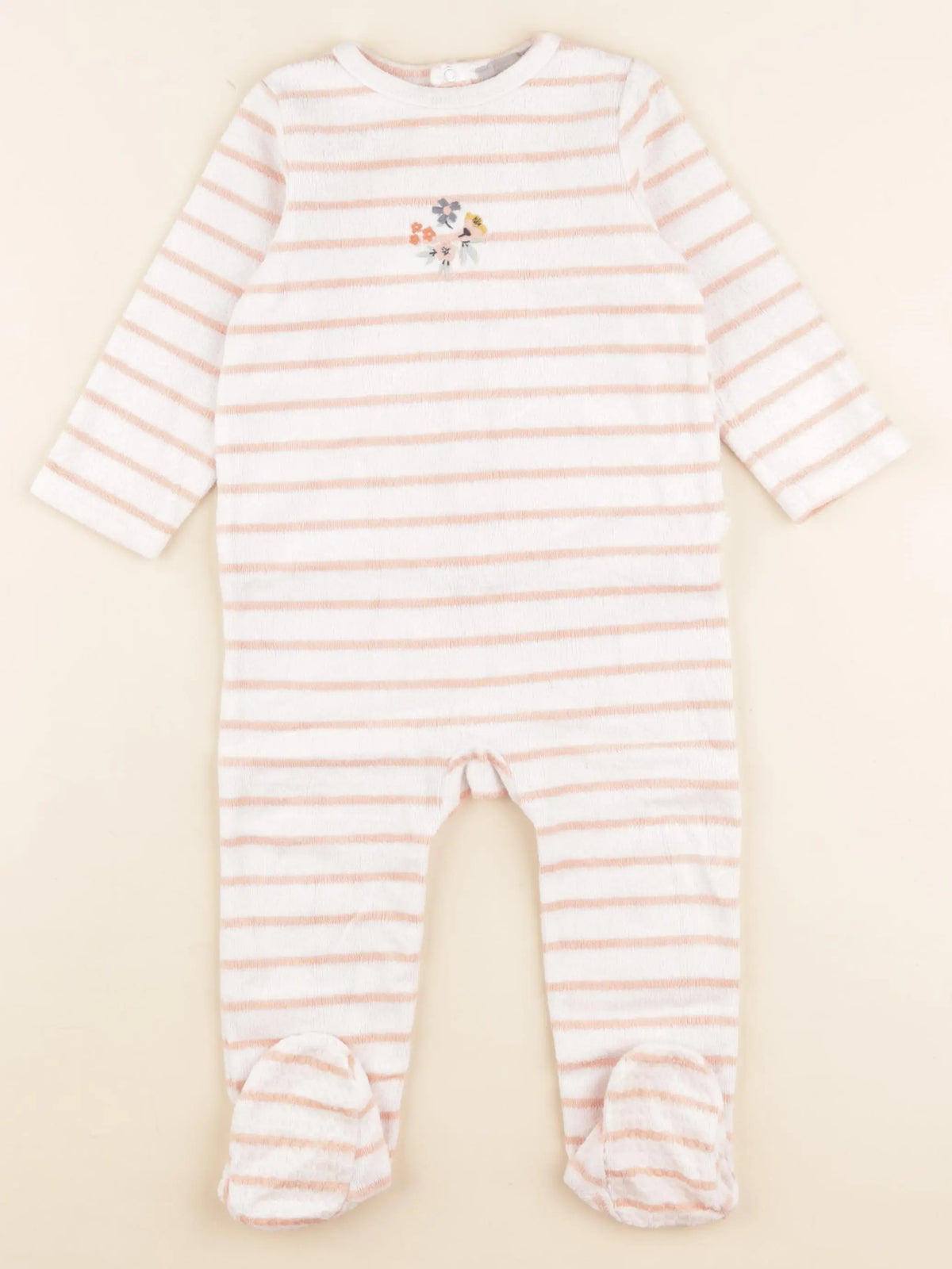 Boutchou - pyjama velours blanc, rose - 12 mois