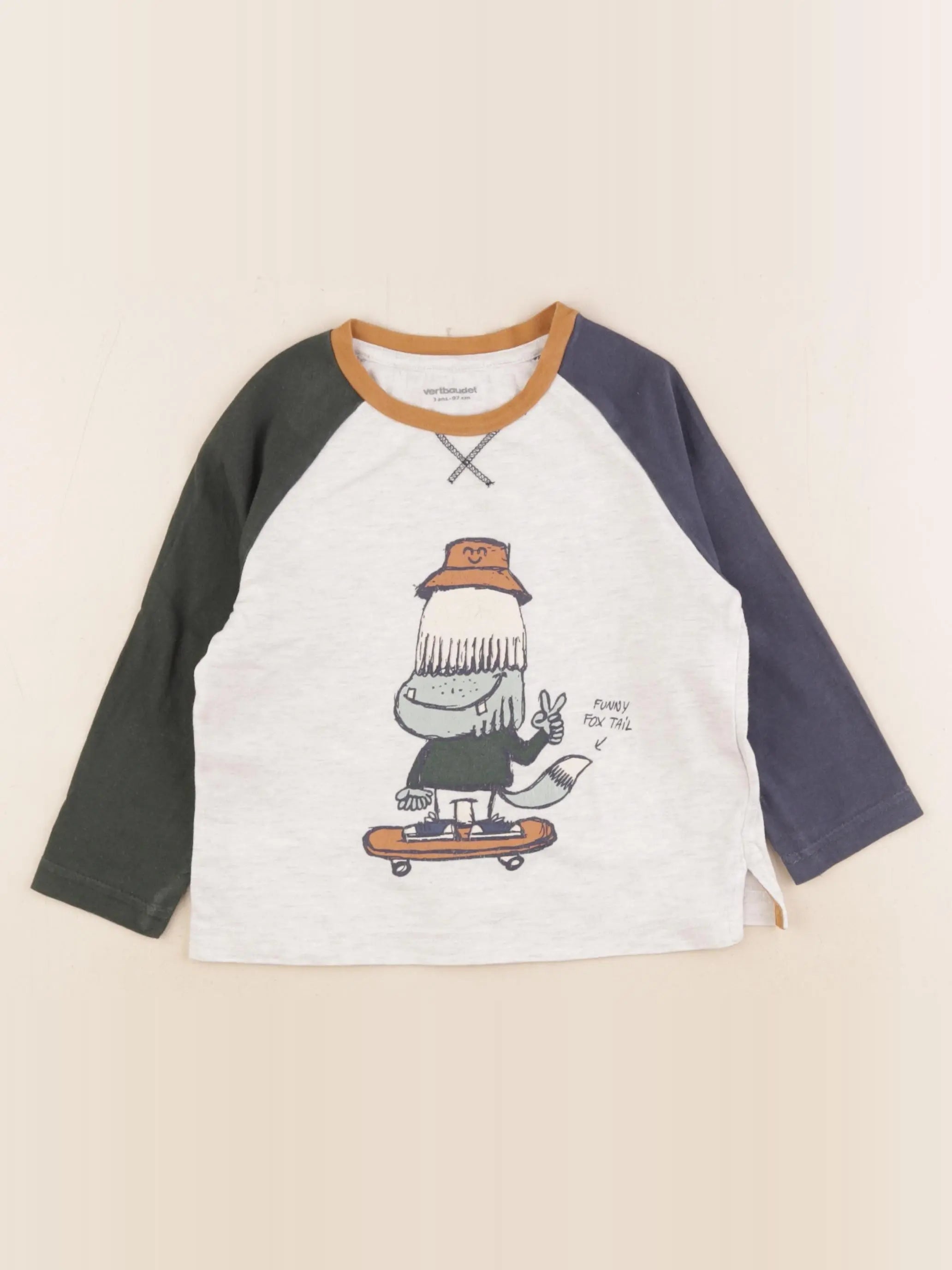 Vertbaudet - tee-shirt blanc, bleu - 3 ans