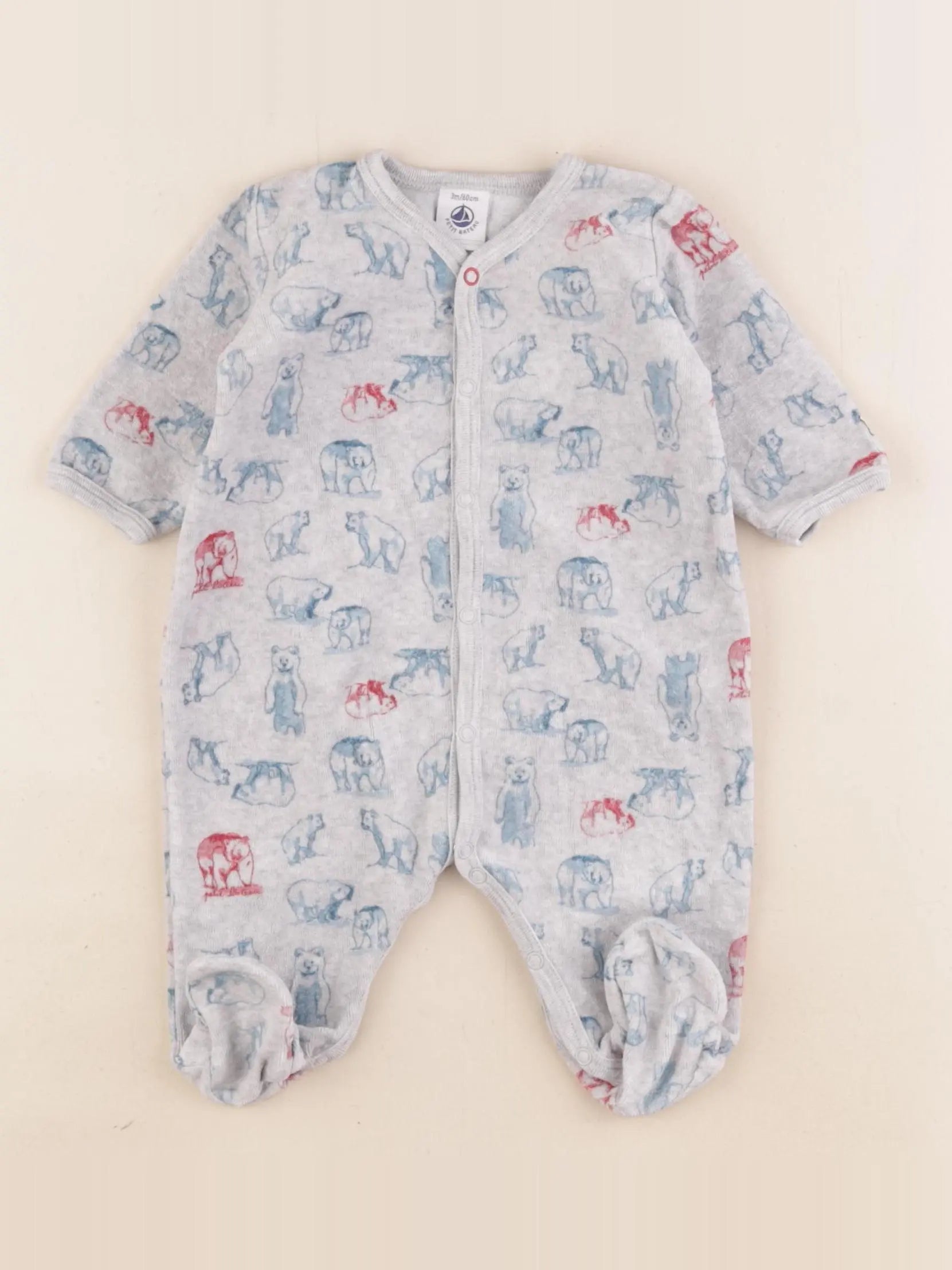 Petit Bateau - pyjama velours gris - 3 mois