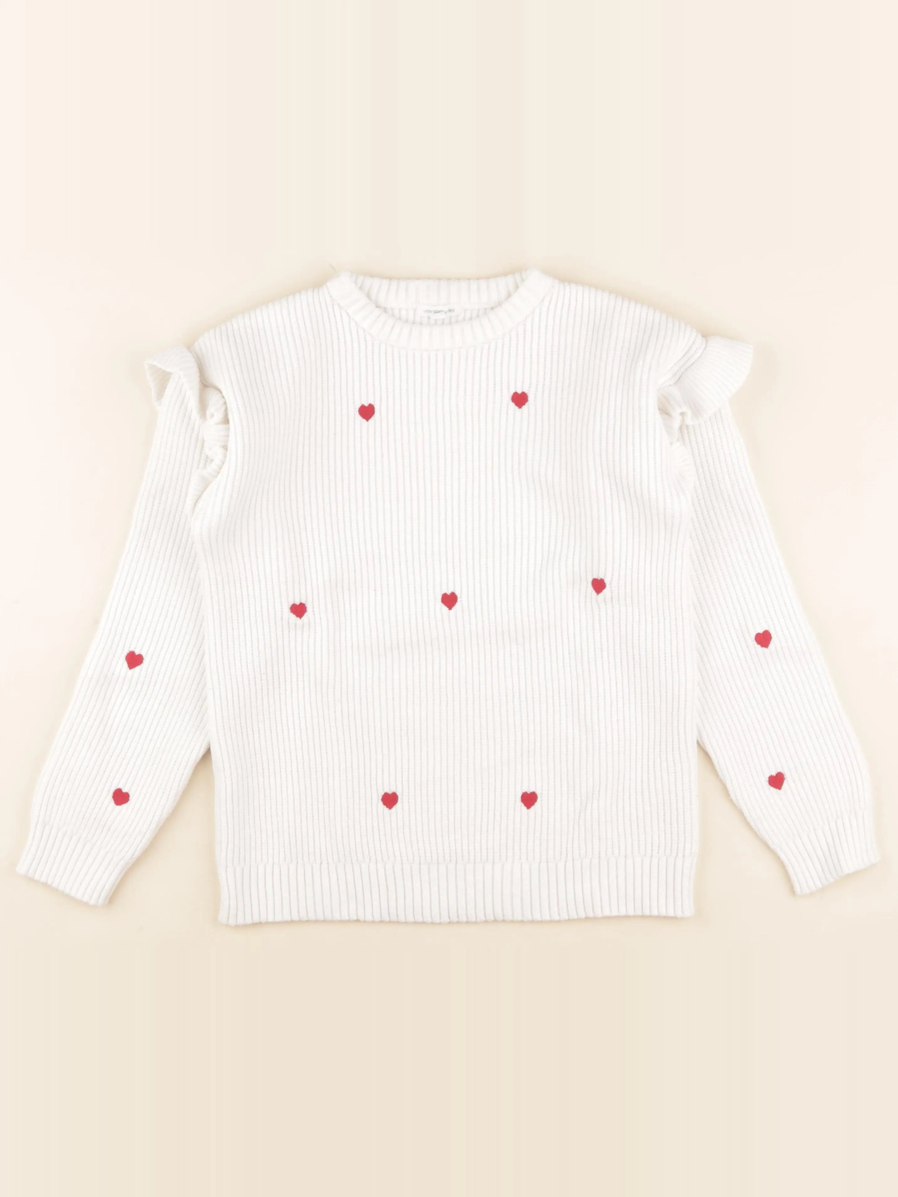Vertbaudet - pull blanc, rouge - 10 ans