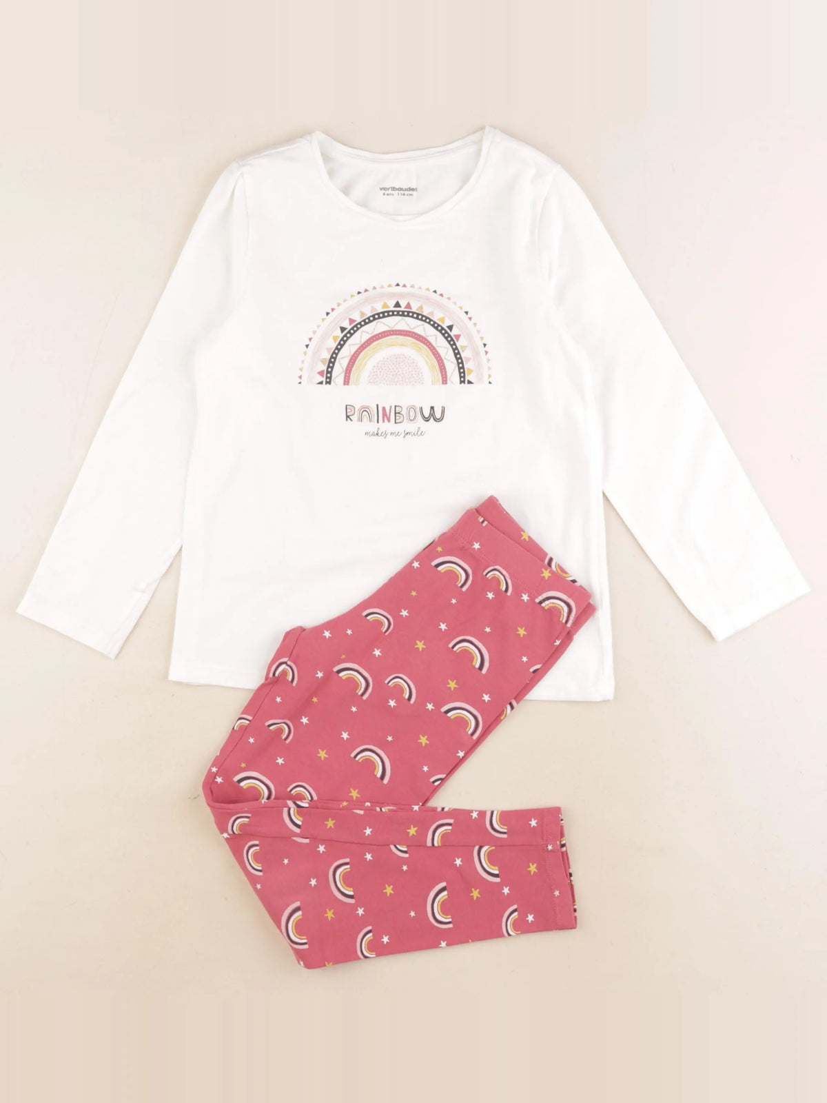 Vertbaudet - pyjama coton blanc, rose - 6 ans