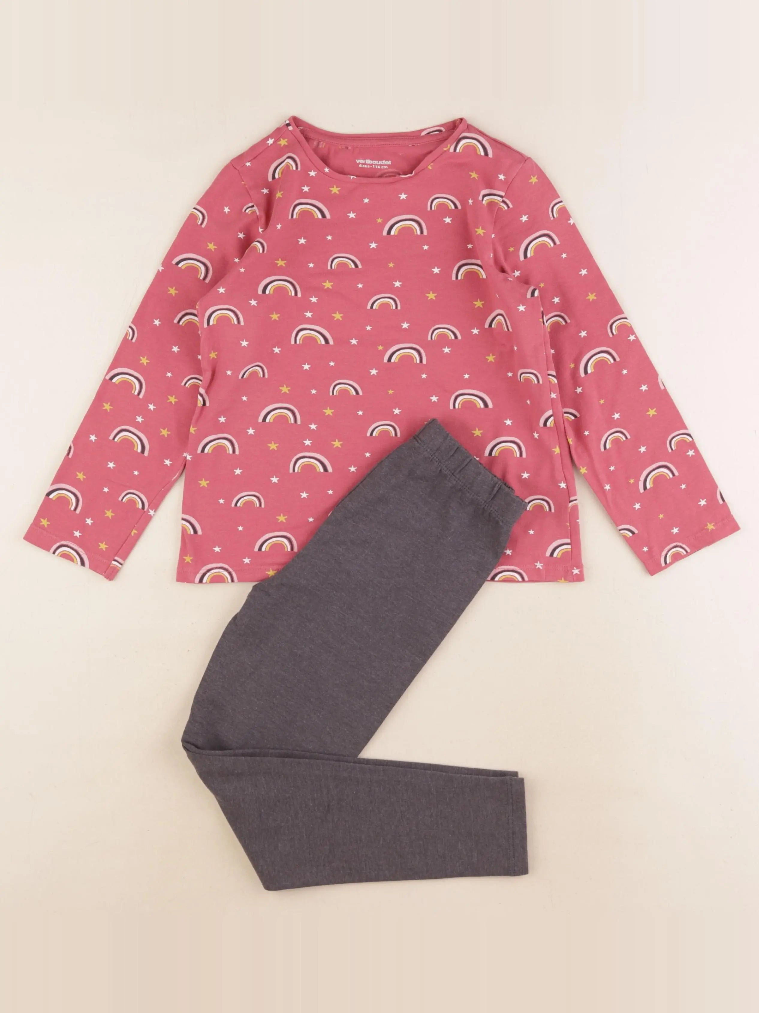 Vertbaudet - pyjama coton rose, gris - 6 ans
