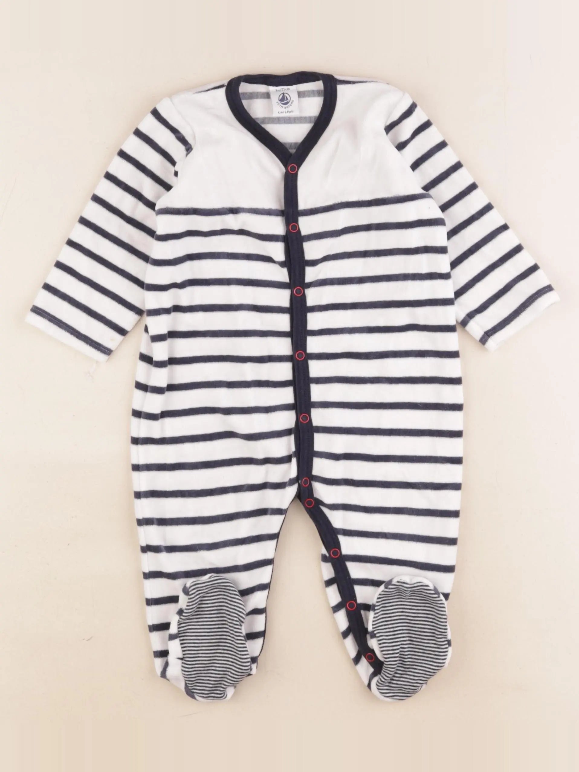 Petit Bateau - pyjama velours bleu, blanc - 9 mois