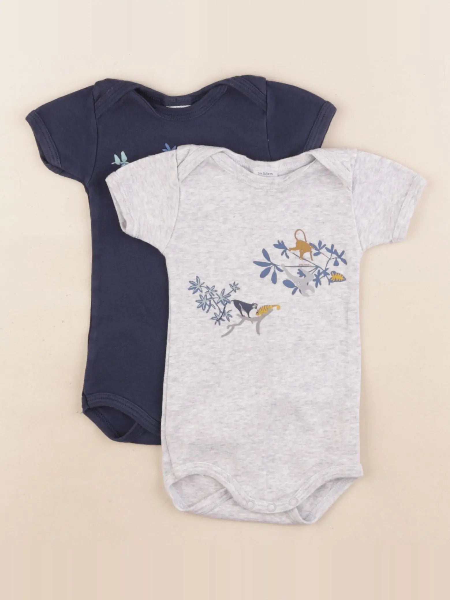Petit Bateau - lot de 2 bodies en coton bleu, gris - 3 mois