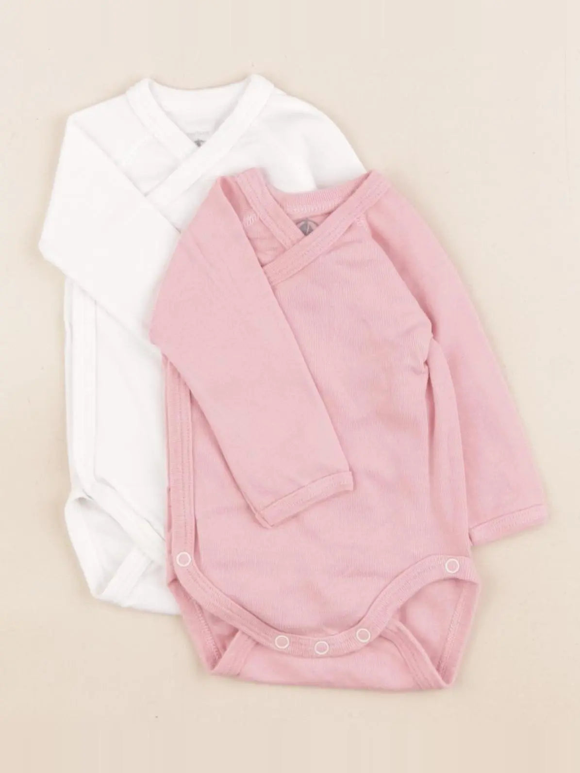 Petit Bateau - lot de 2 bodies en coton blanc, rose - 1 mois