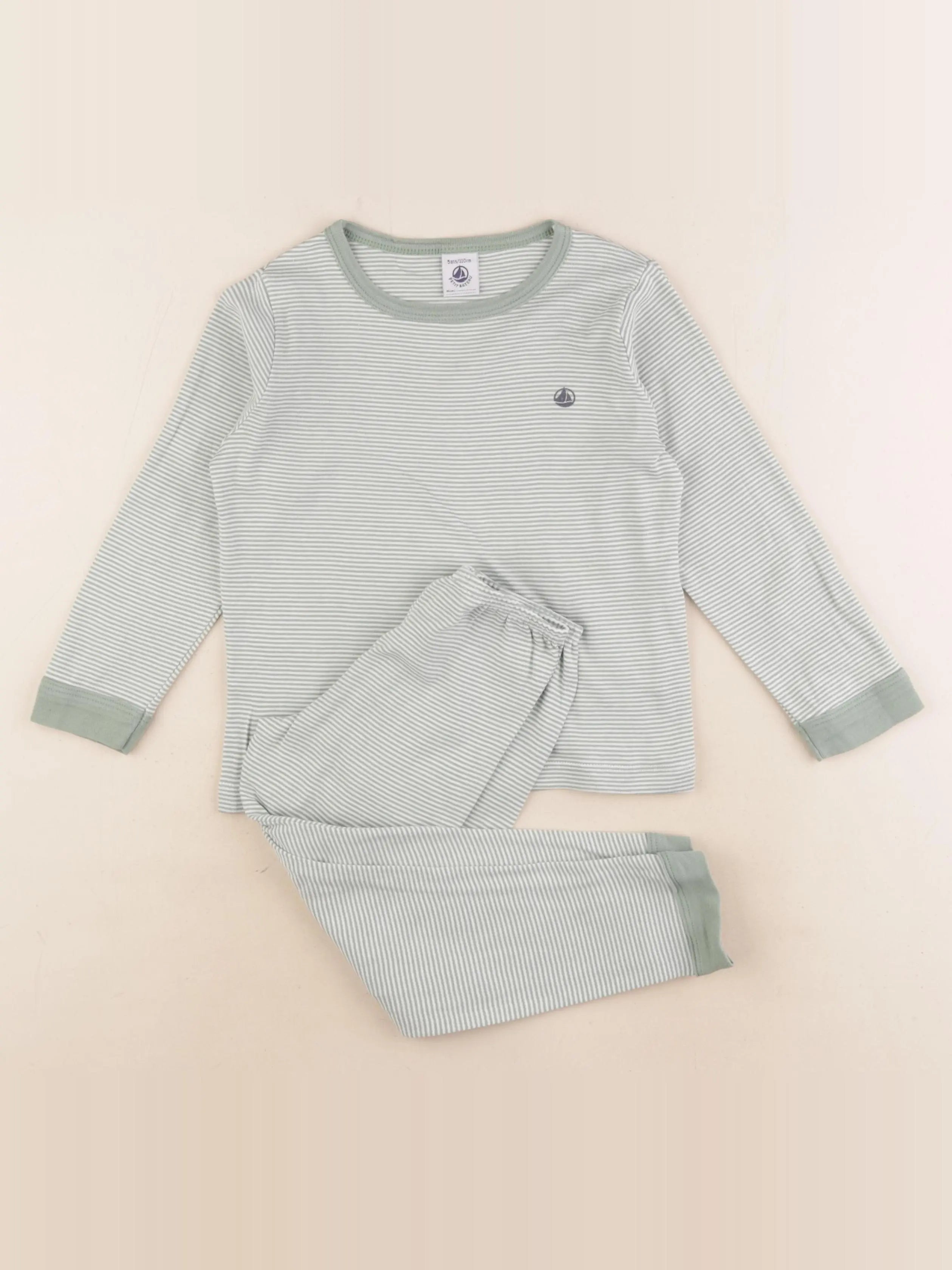 Petit Bateau - pyjama coton blanc, vert - 5 ans