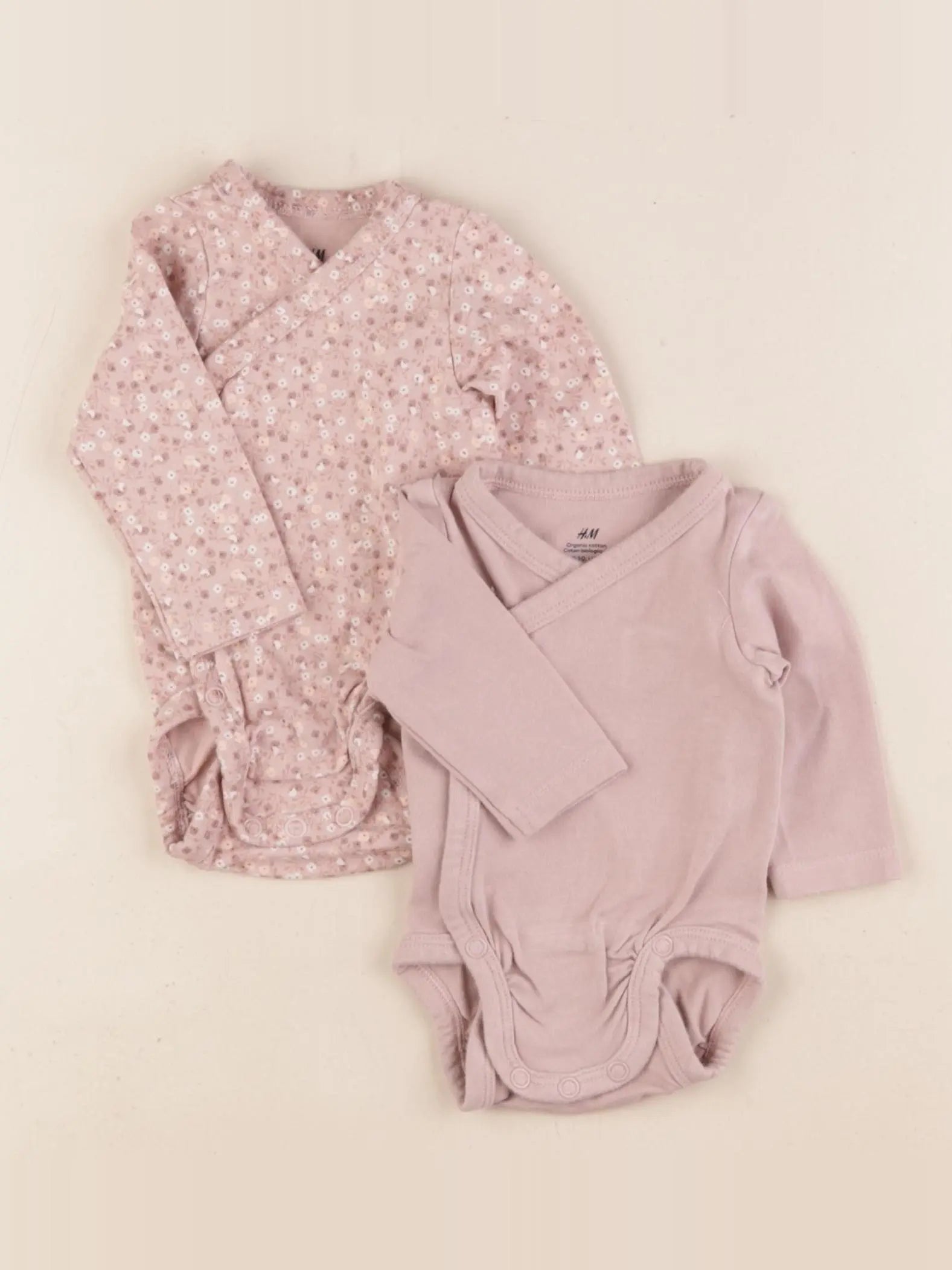 H&M - lot de 2 bodies en coton rose - 0/1 mois