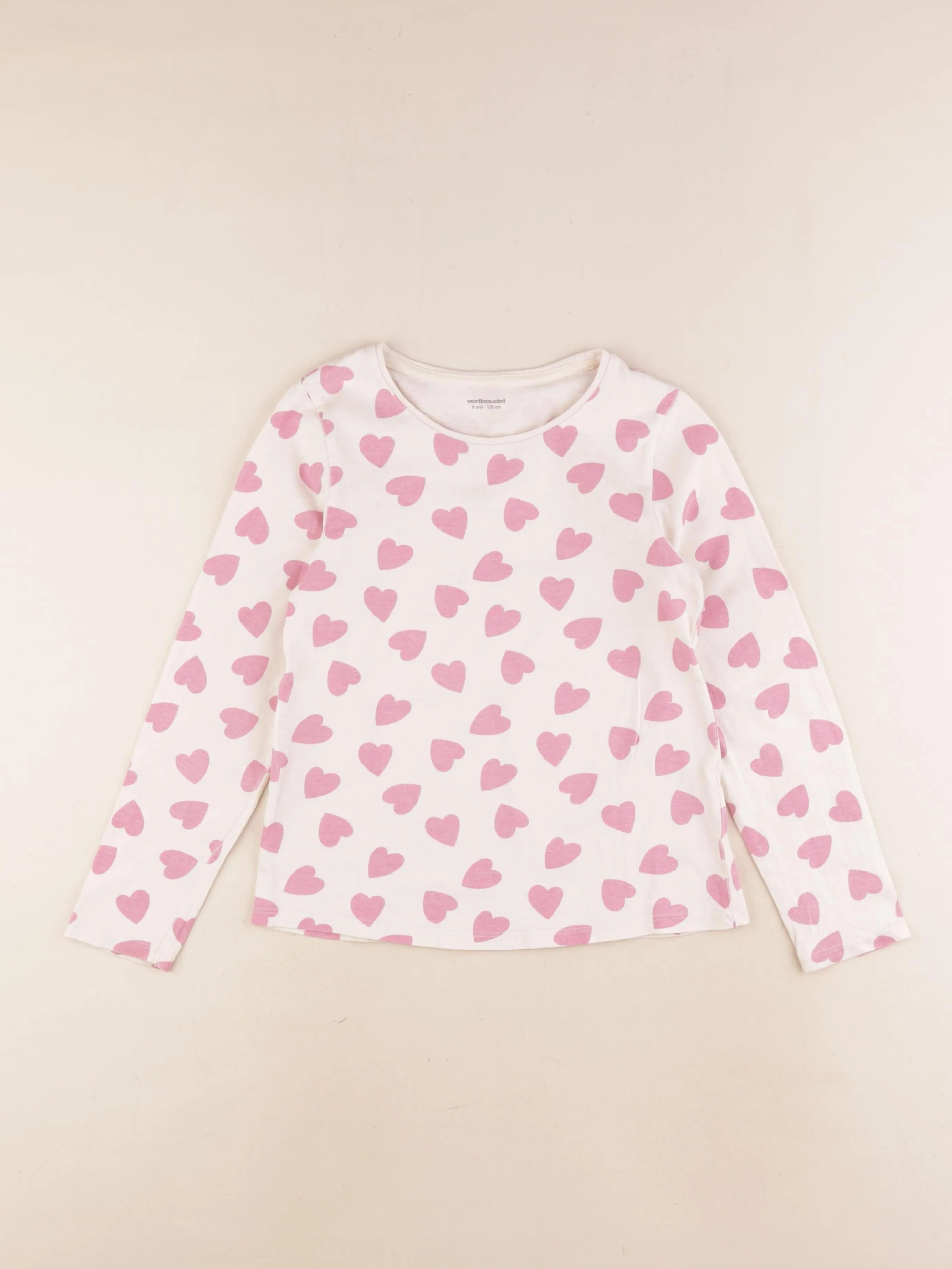 Vertbaudet - tee-shirt beige, rose - 8 ans