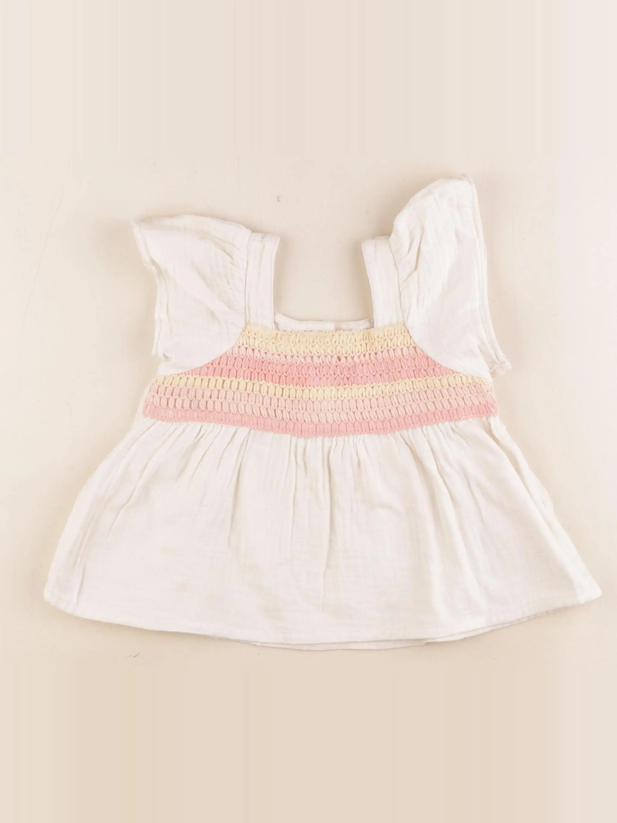 Vertbaudet - blouse beige, rose - 2 ans
