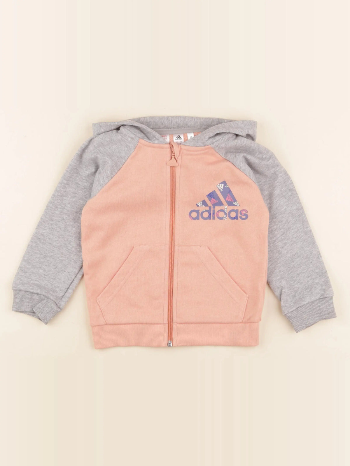 Adidas - sweat gris, rose - 18/24 mois