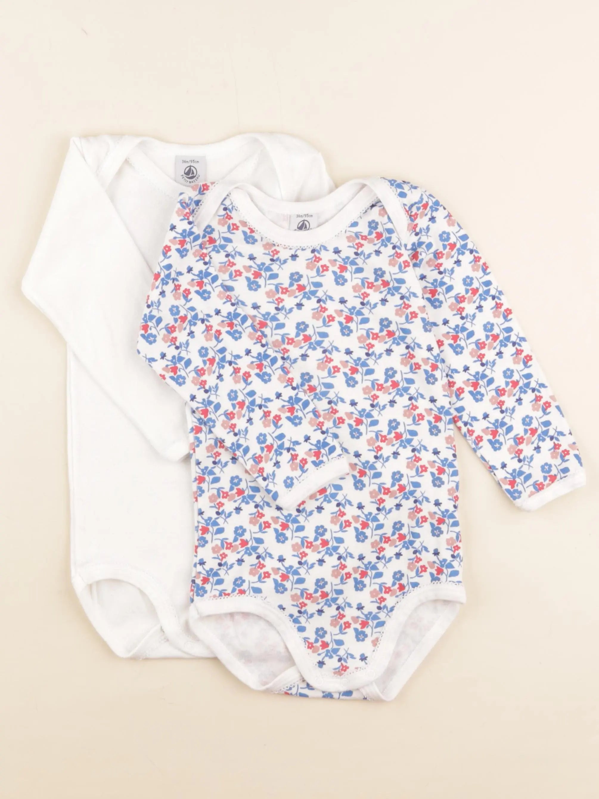 Petit Bateau - lot de 2 bodies en coton blanc, bleu - 3 ans