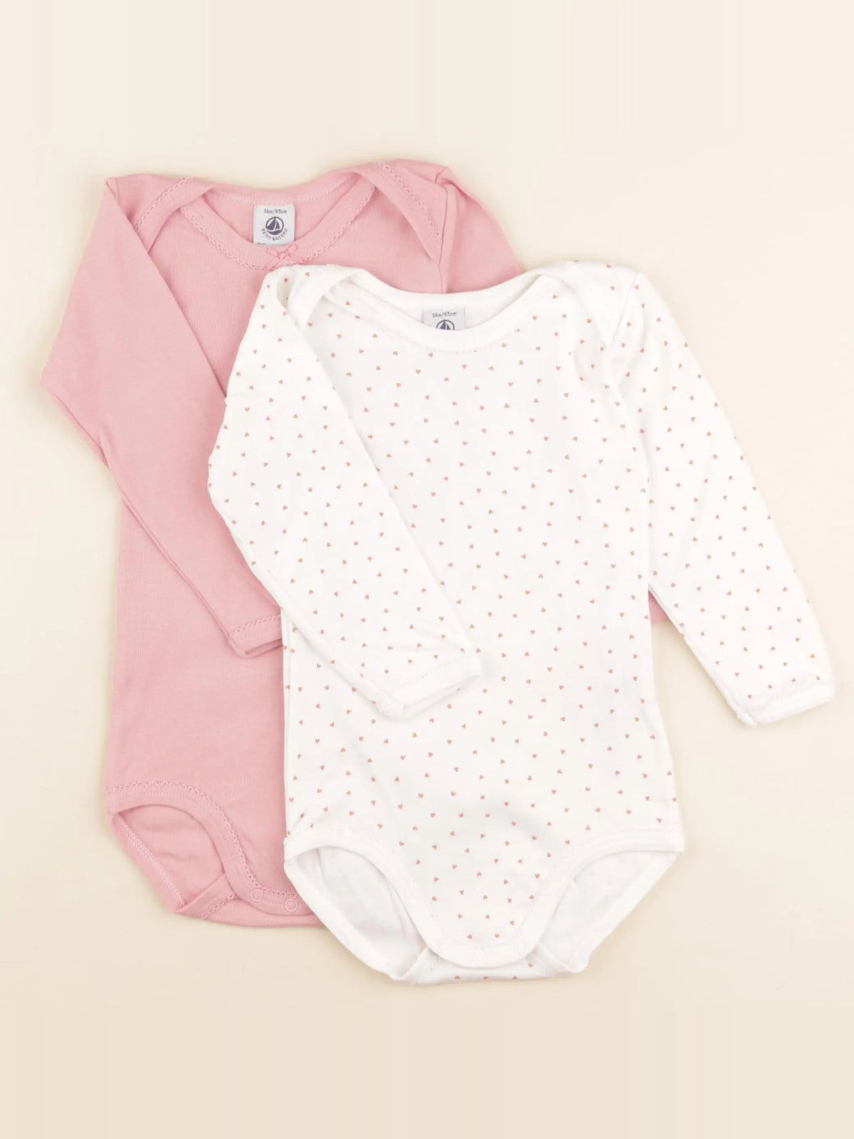 Petit Bateau - lot de 2 bodies en coton blanc, rose - 3 ans