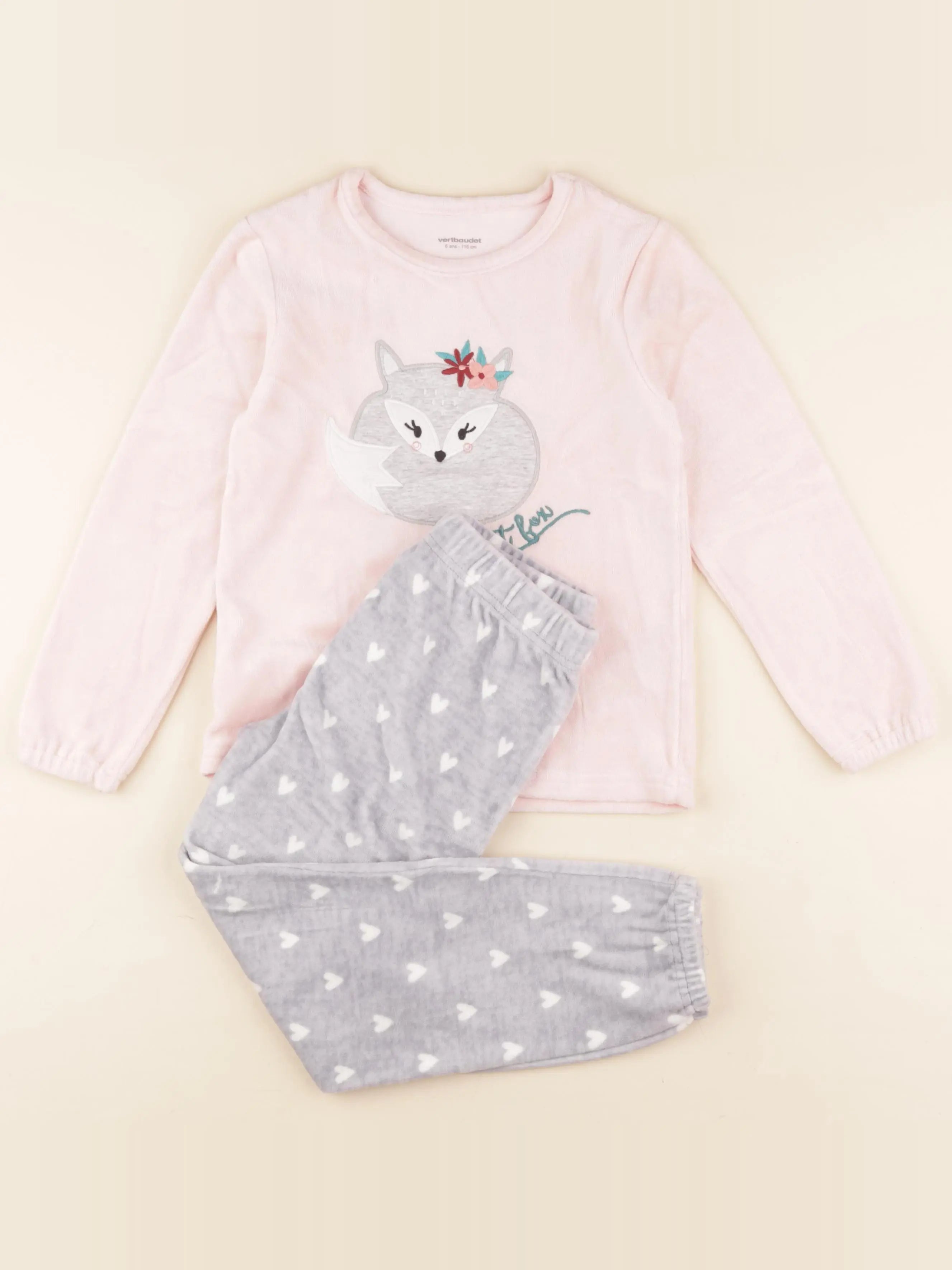 Vertbaudet - pyjama velours gris, rose - 6 ans