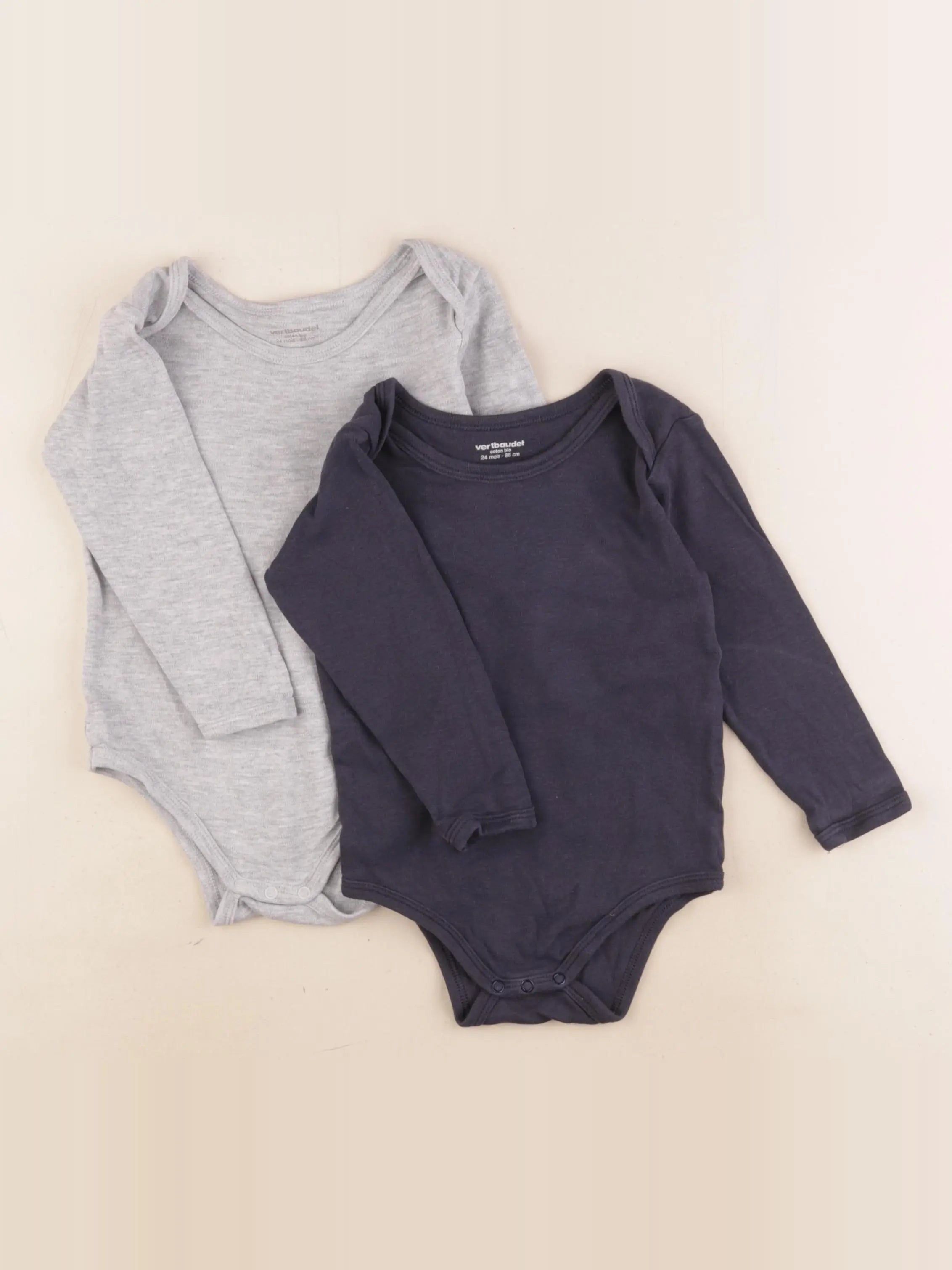 Vertbaudet - lot de 2 bodies en coton bleu, gris - 24 mois