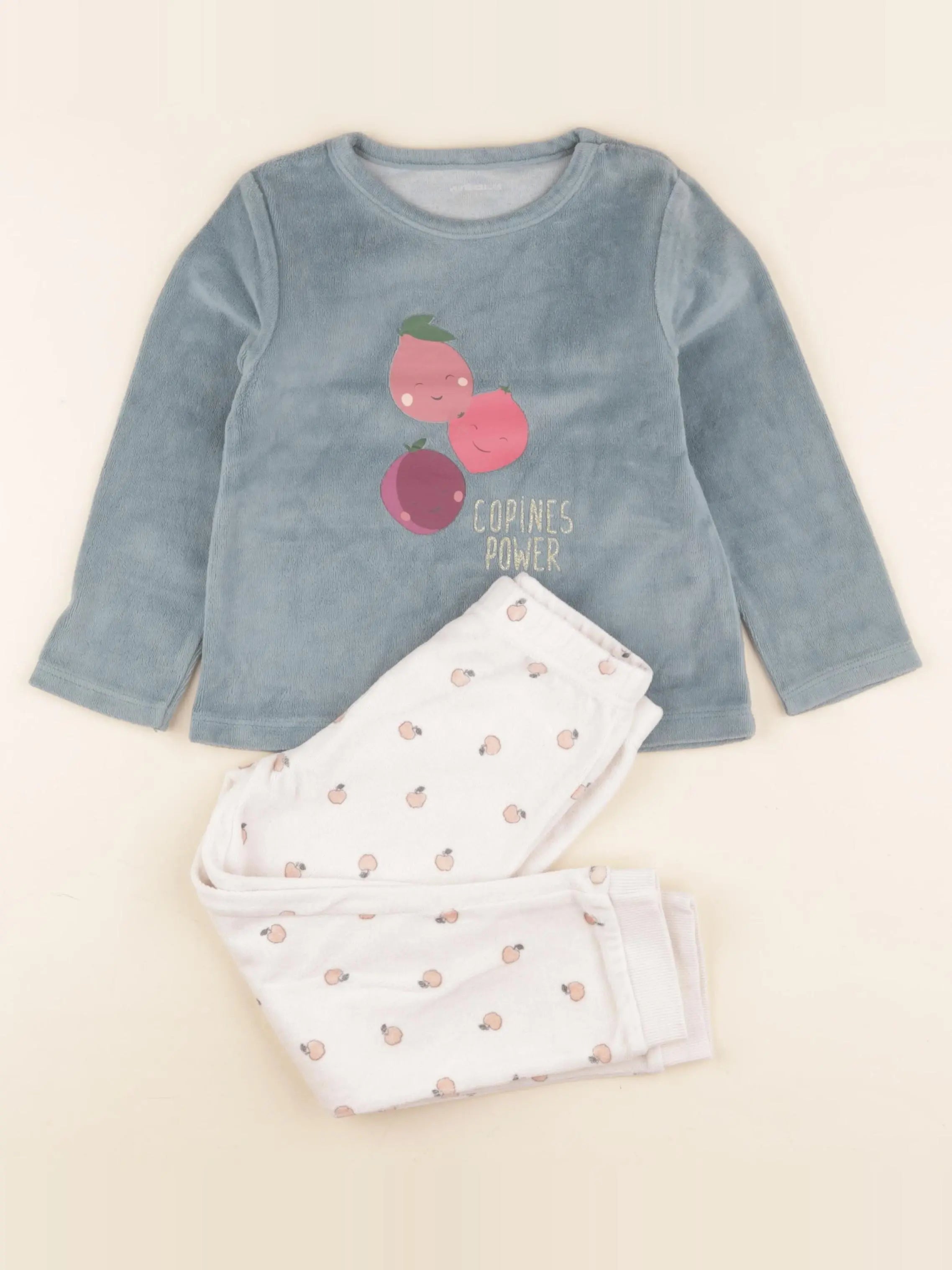Vertbaudet - pyjama velours blanc, bleu - 4 ans