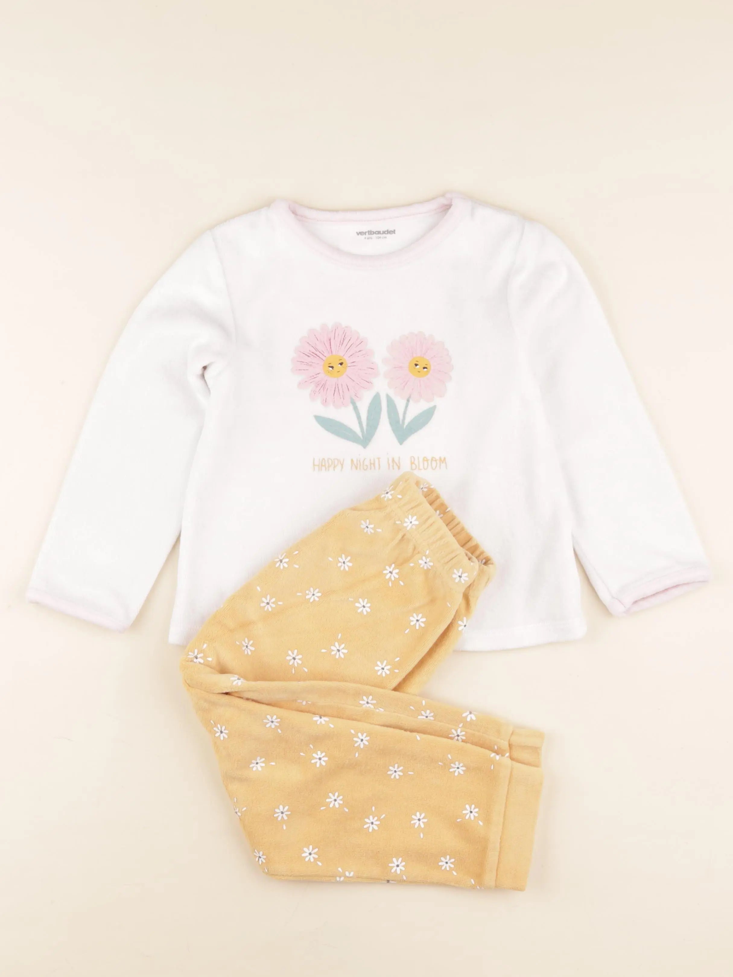 Vertbaudet - pyjama velours blanc, jaune - 4 ans