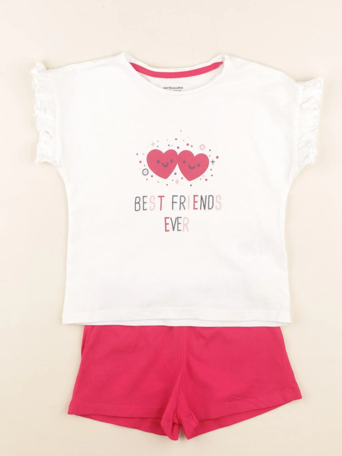 Vertbaudet - pyjama coton blanc, rose - 4 ans