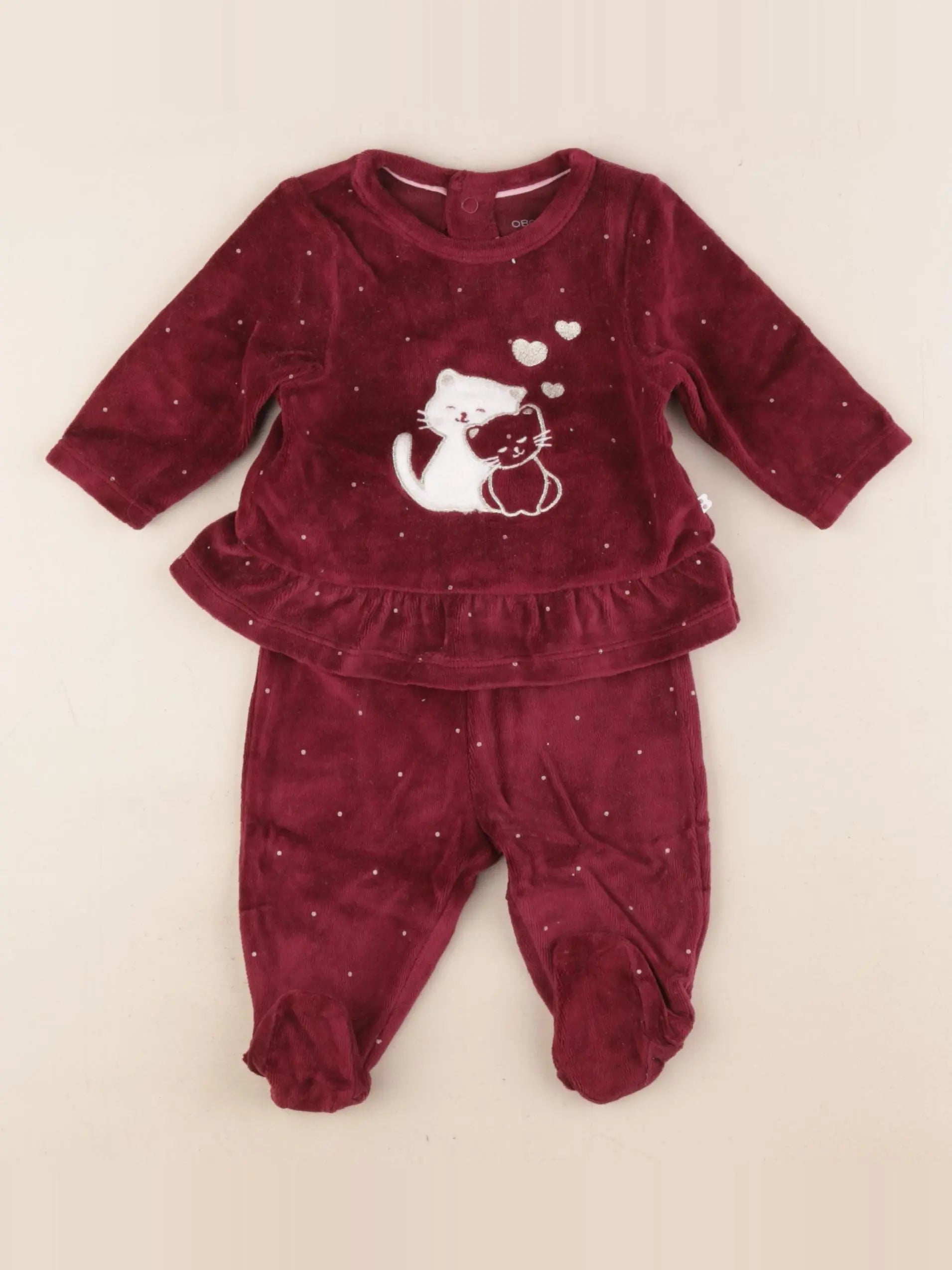 Obaïbi - pyjama velours rouge - 3 mois